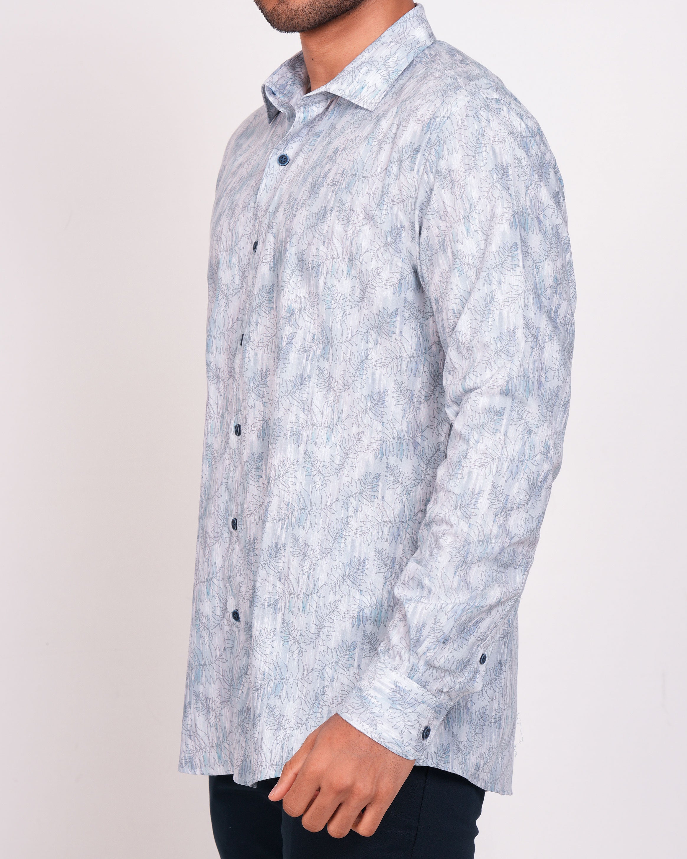 Emerald Casual Printed Slim Fit-Aegean Blue