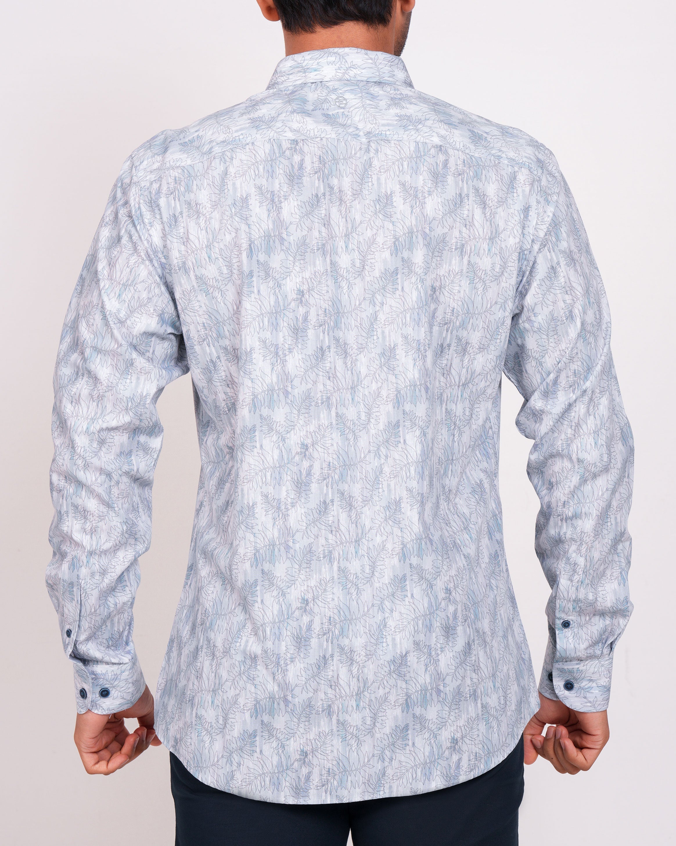 Emerald Casual Printed Slim Fit-Aegean Blue