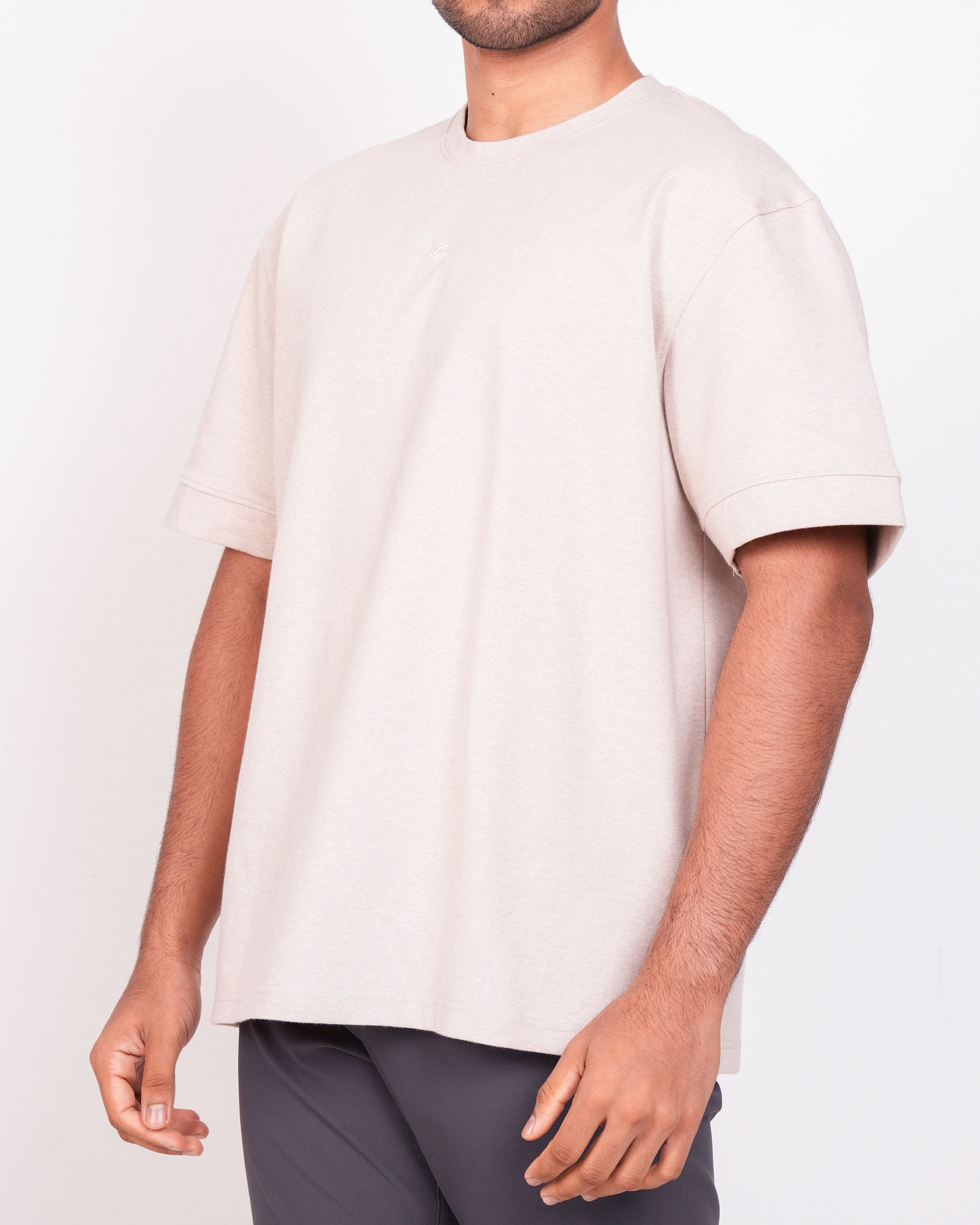 Emerald Oversized Crew Neck Tee-Creme Brulee