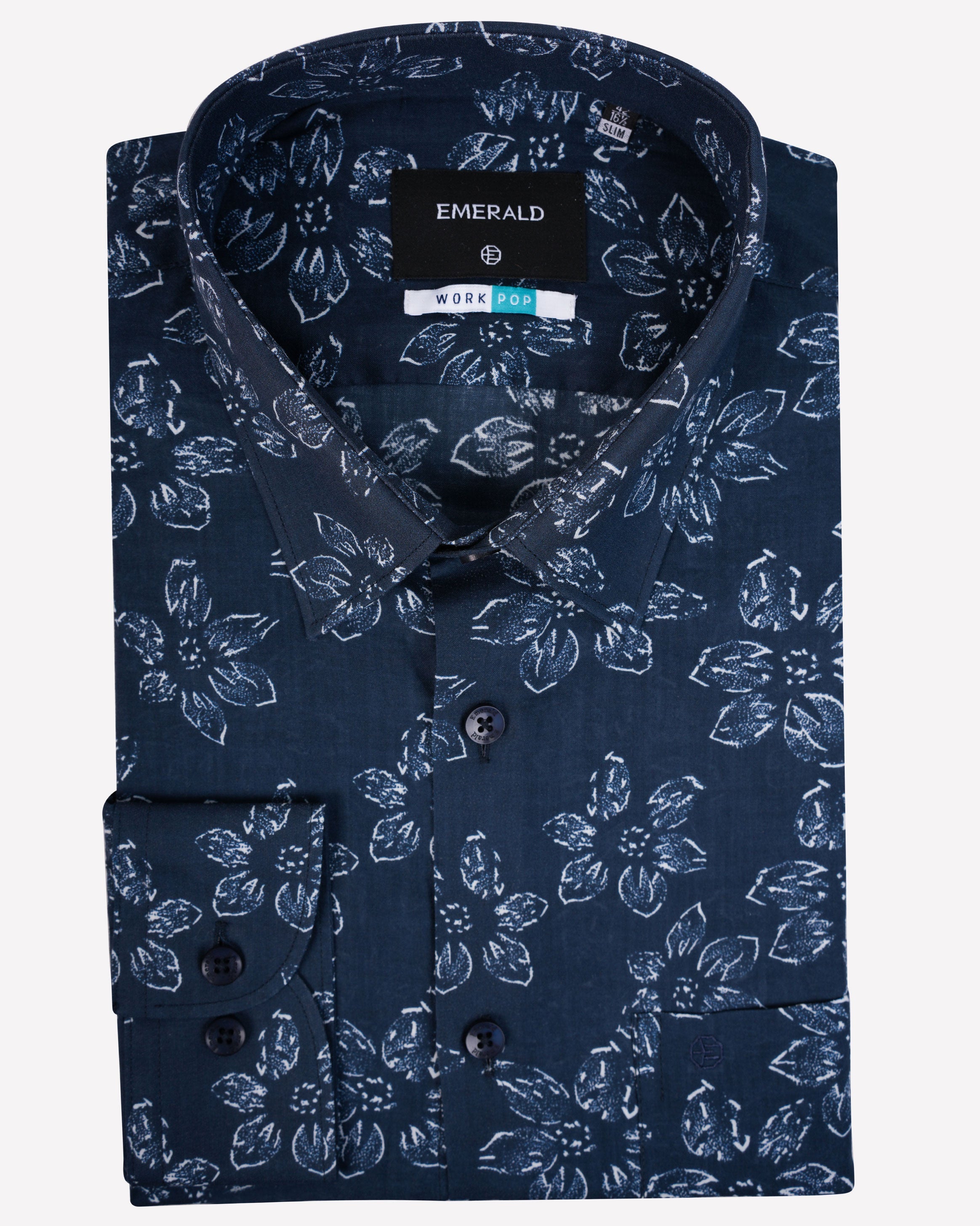 Emerald Formal Printed Slim Fit-Blue Depths