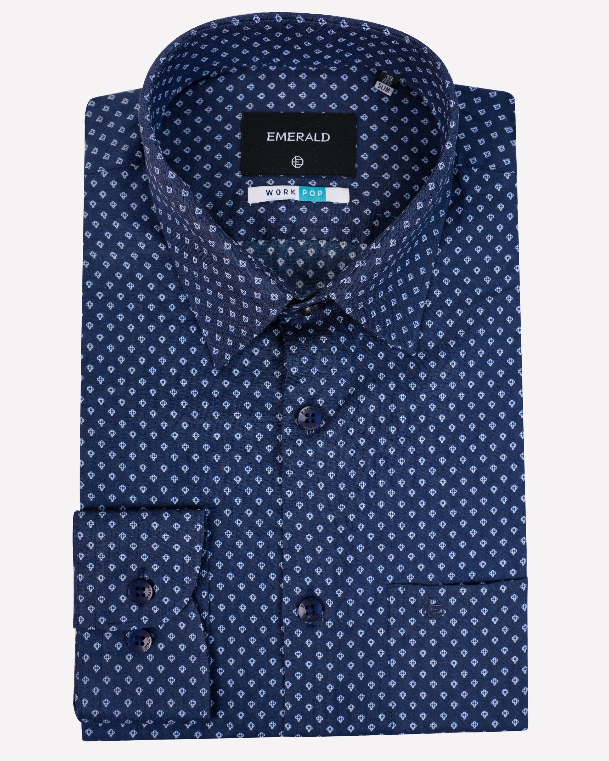Emerald Formal Printed Slim Fit-Blue Faience
