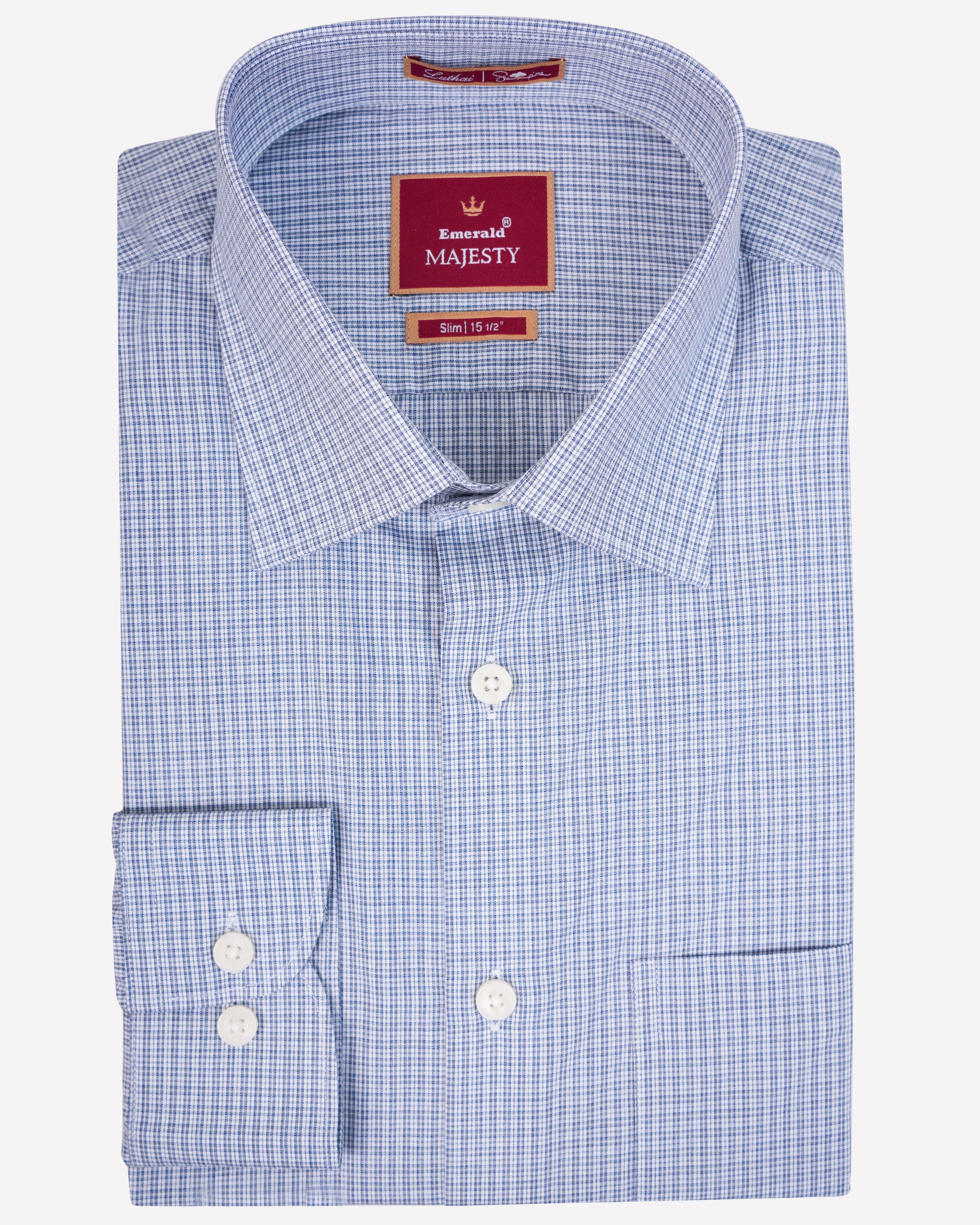 Emerald Majesty Micro Checks Slim Fit-True Navy