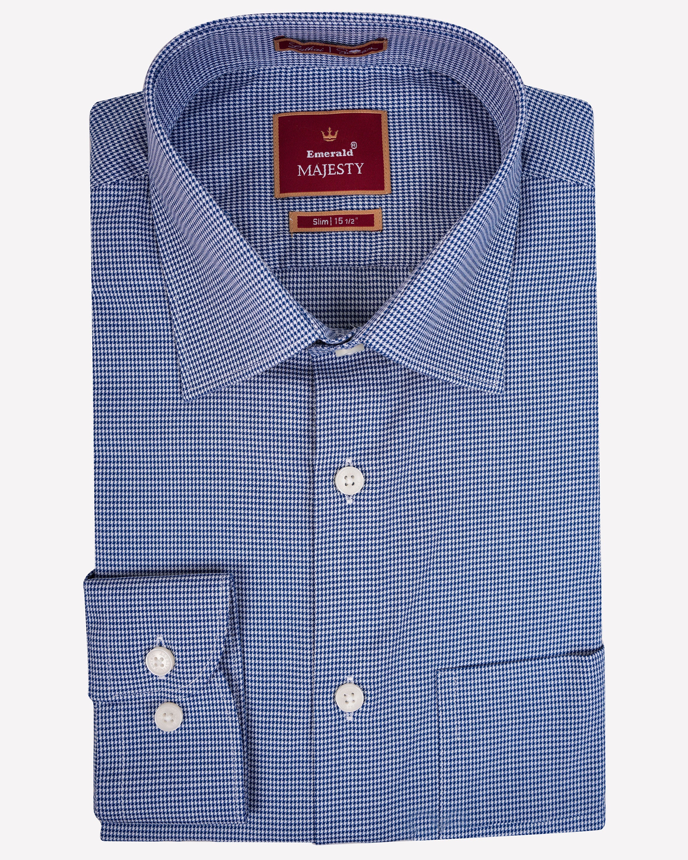 Emerald Majesty Micro Checks Slim Fit-Blue Depths