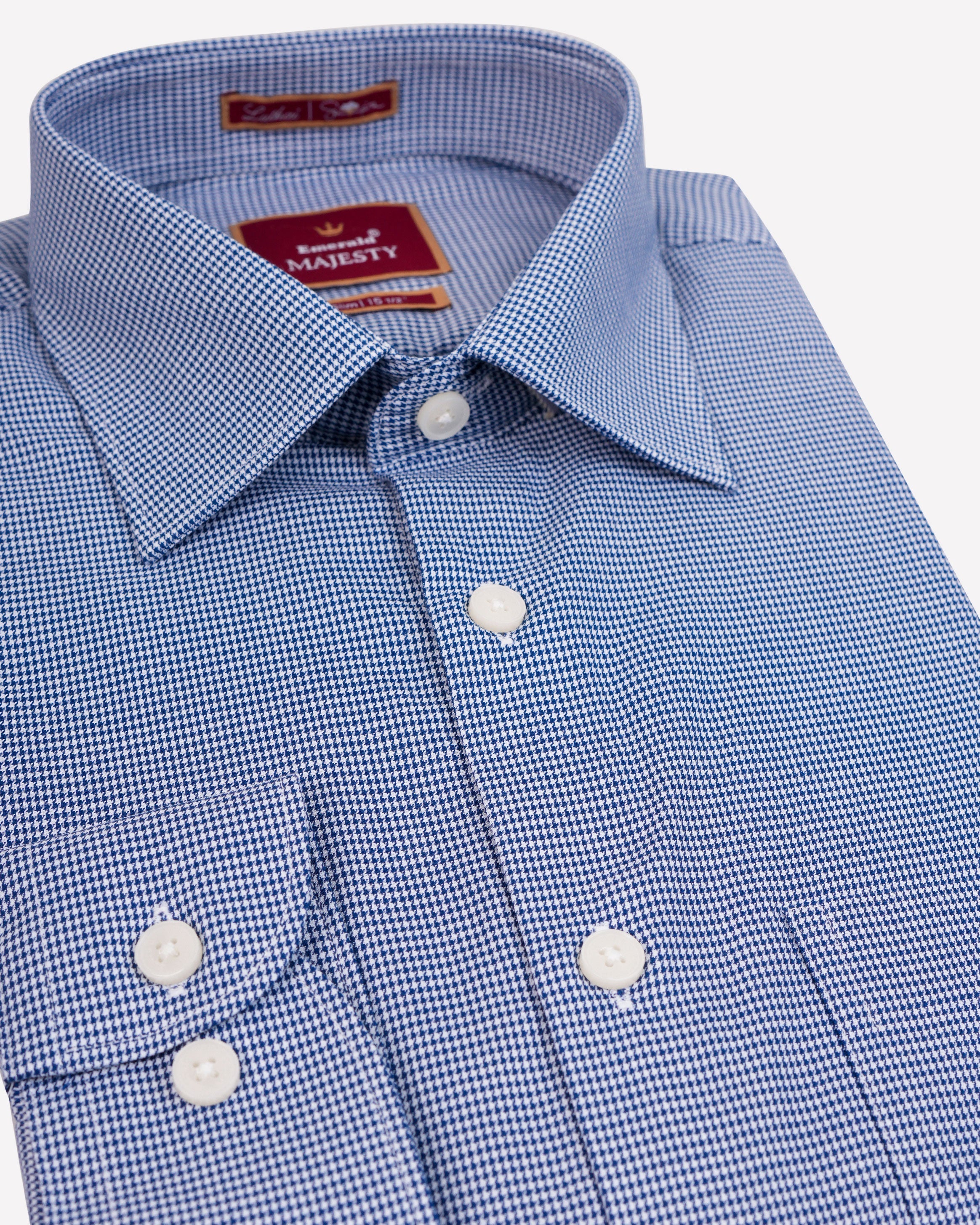 Emerald Majesty Micro Checks Slim Fit-Blue Depths