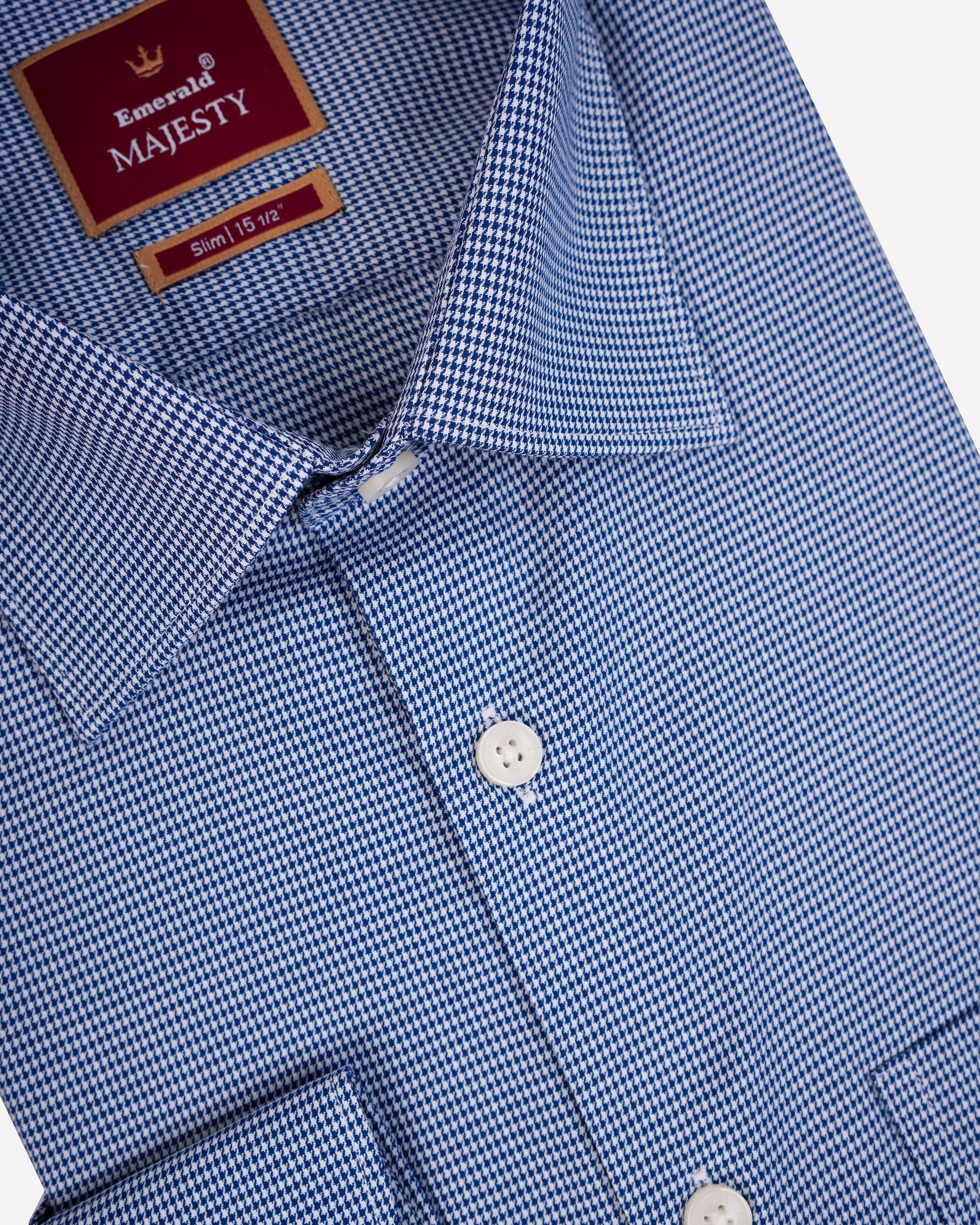 Emerald Majesty Micro Checks Slim Fit-Blue Depths