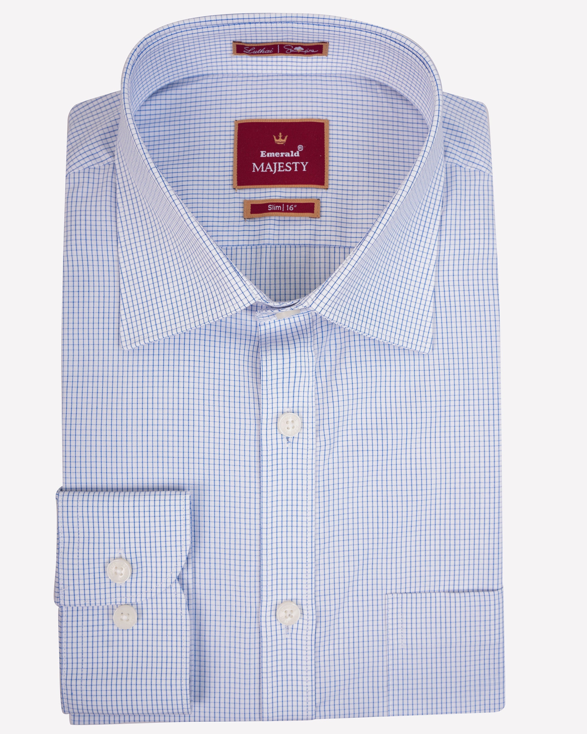 Emerald Majesty Checks Slim Fit-Blue Ultramarine
