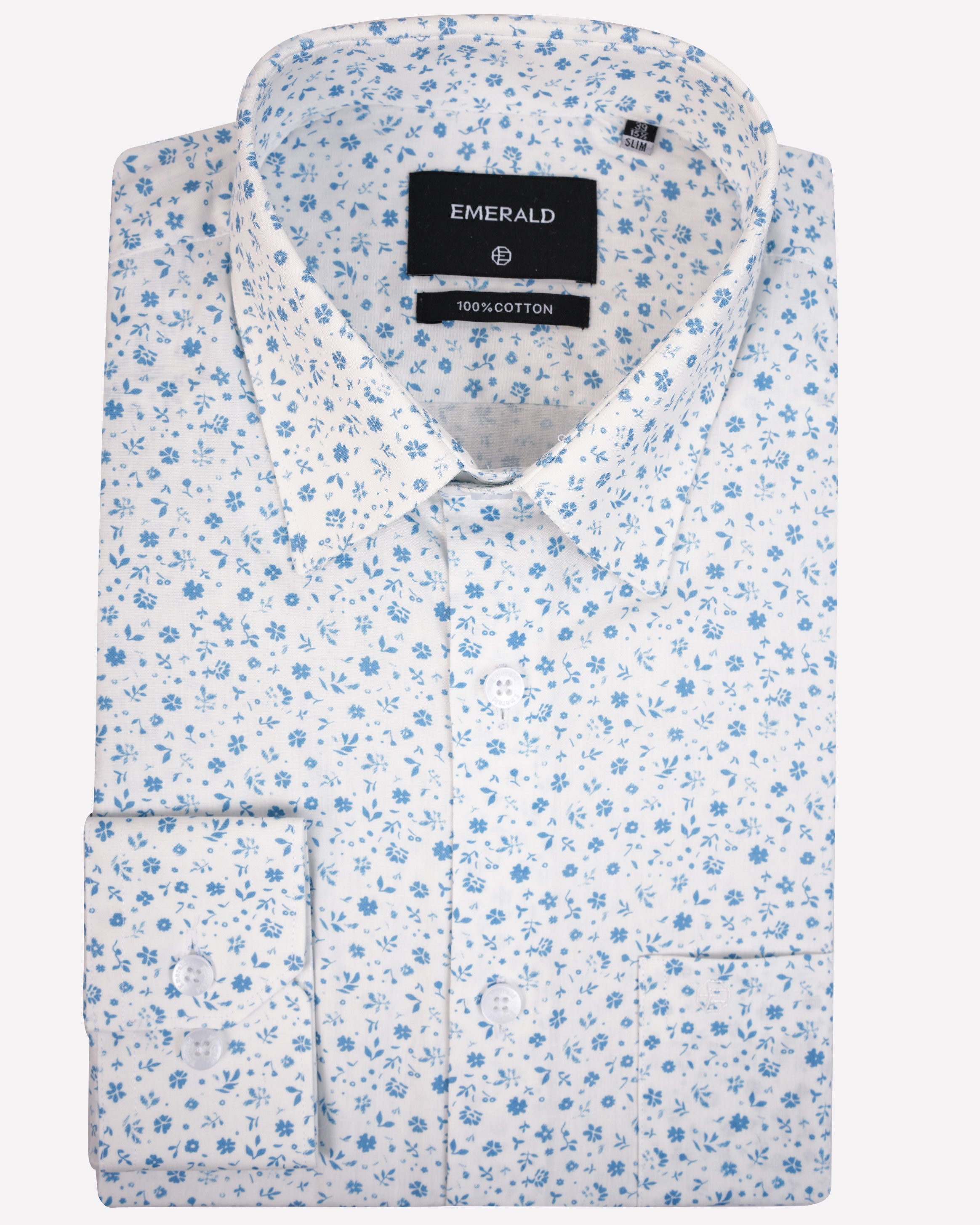 Emerald Formal Printed Slim Fit-Dazzling Blue