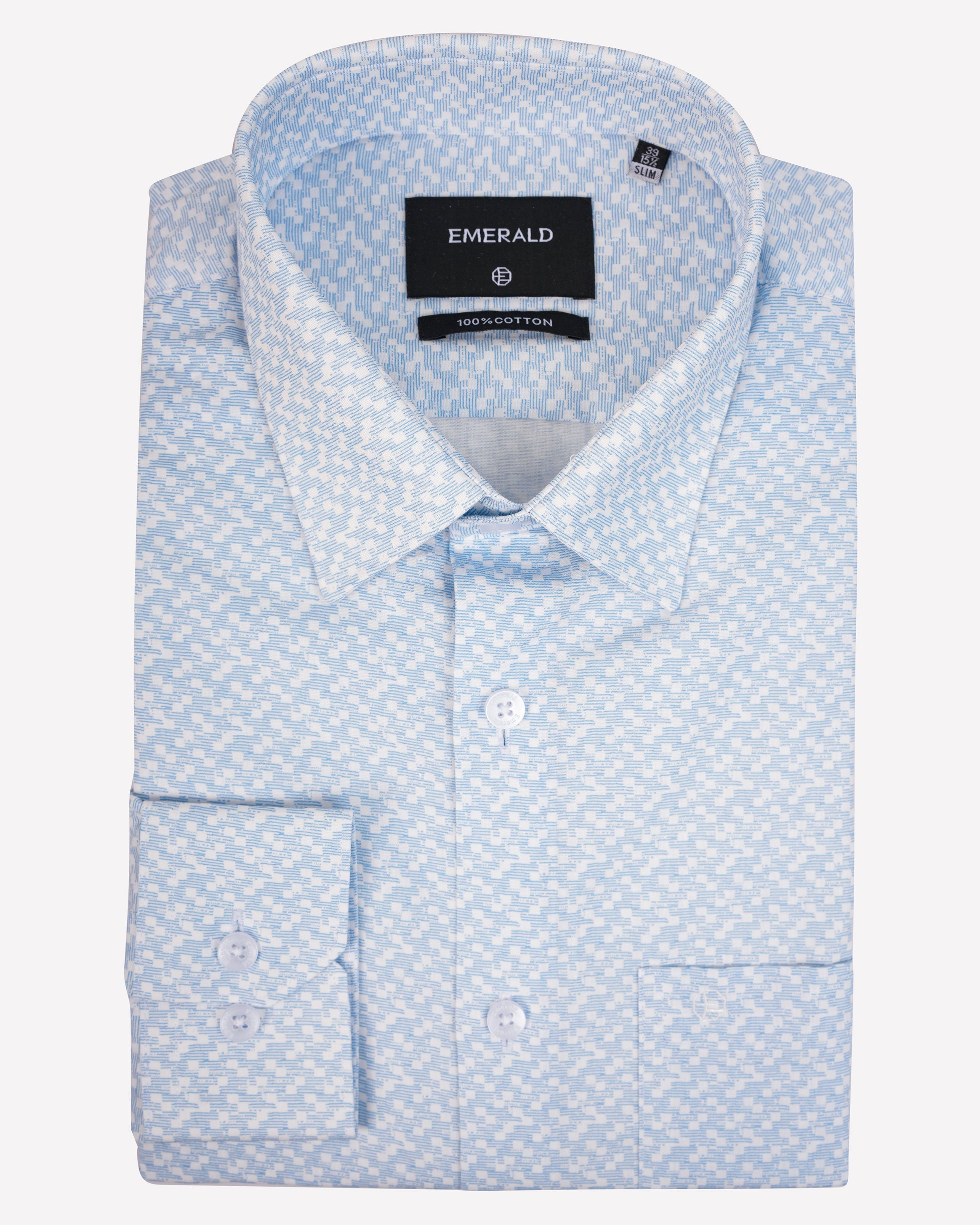 Emerald Formal Printed Slim Fit-Blue Depths