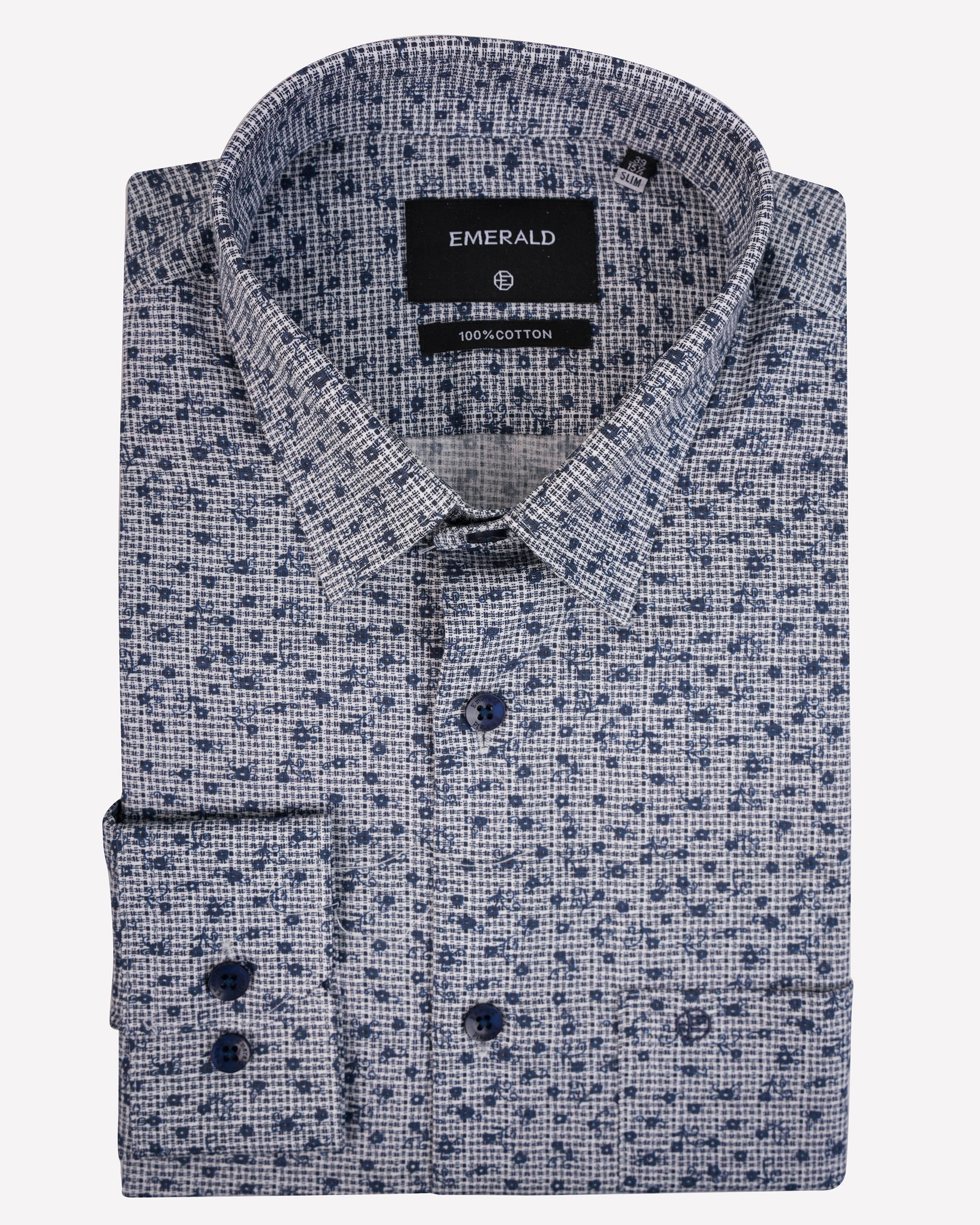 Emerald Formal Printed Slim Fit-Charcoal