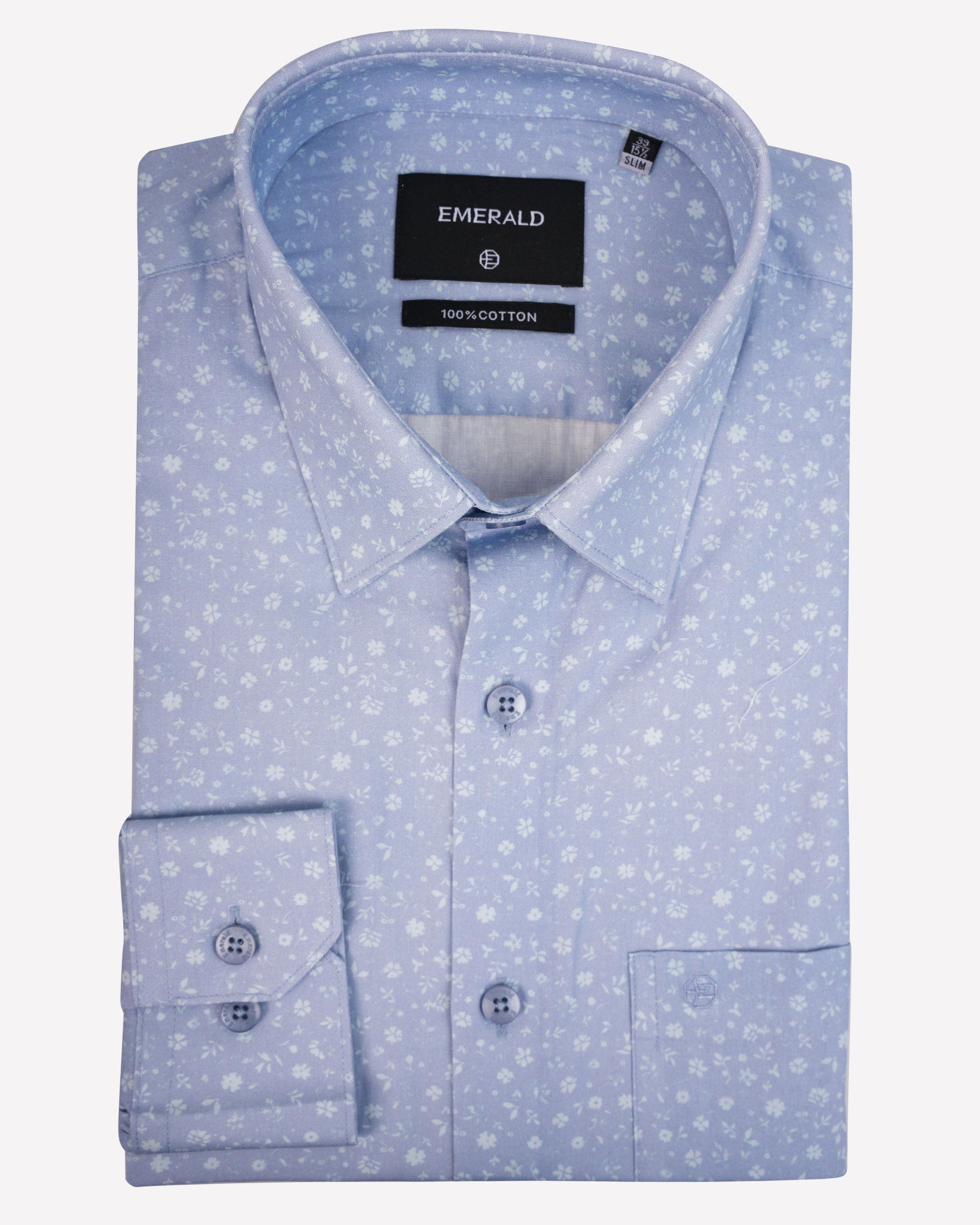 Emerald Formal Printed Slim Fit-Estate Blue