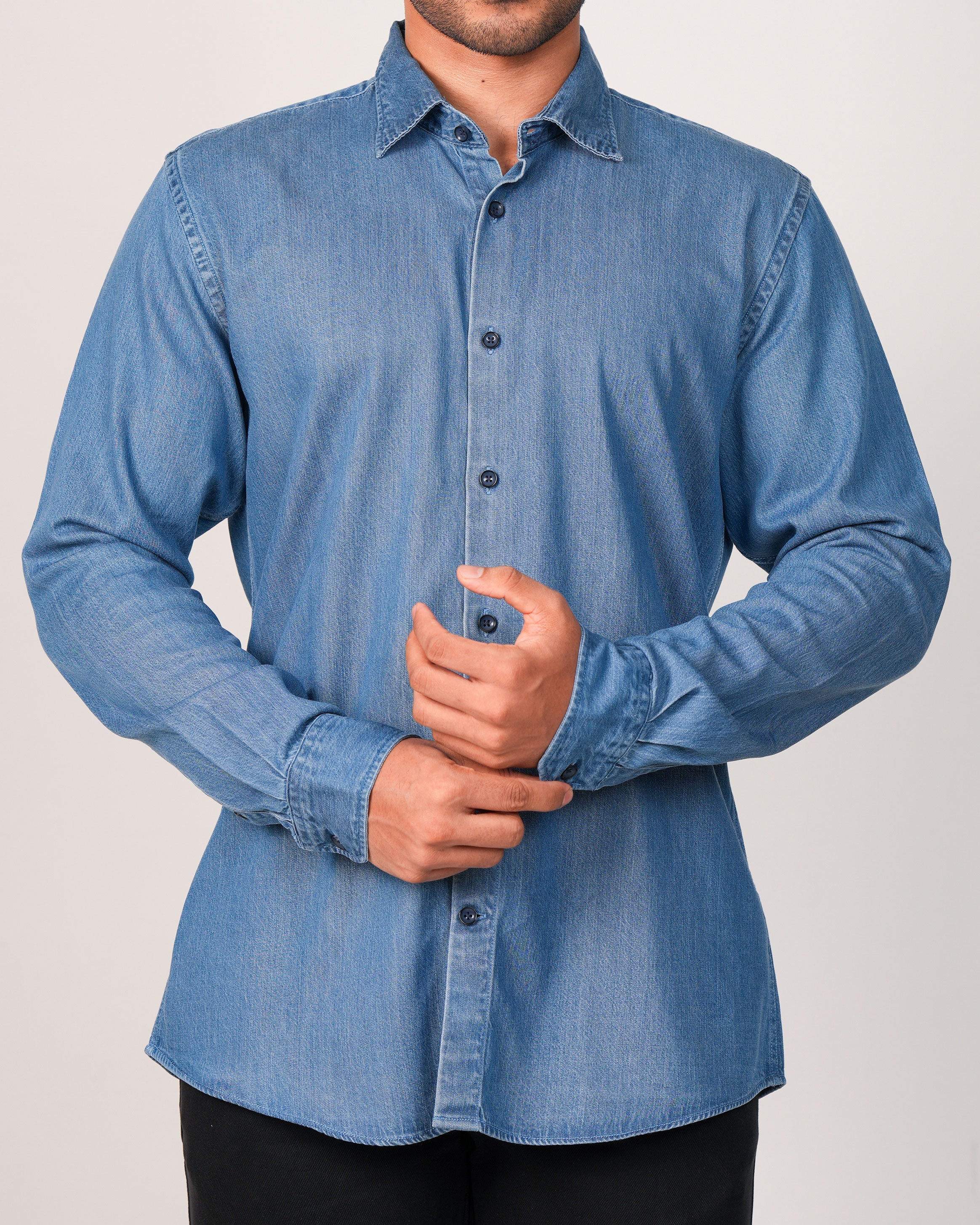 Emerald Slim Fit Denim Shirt-Cashmere Blue
