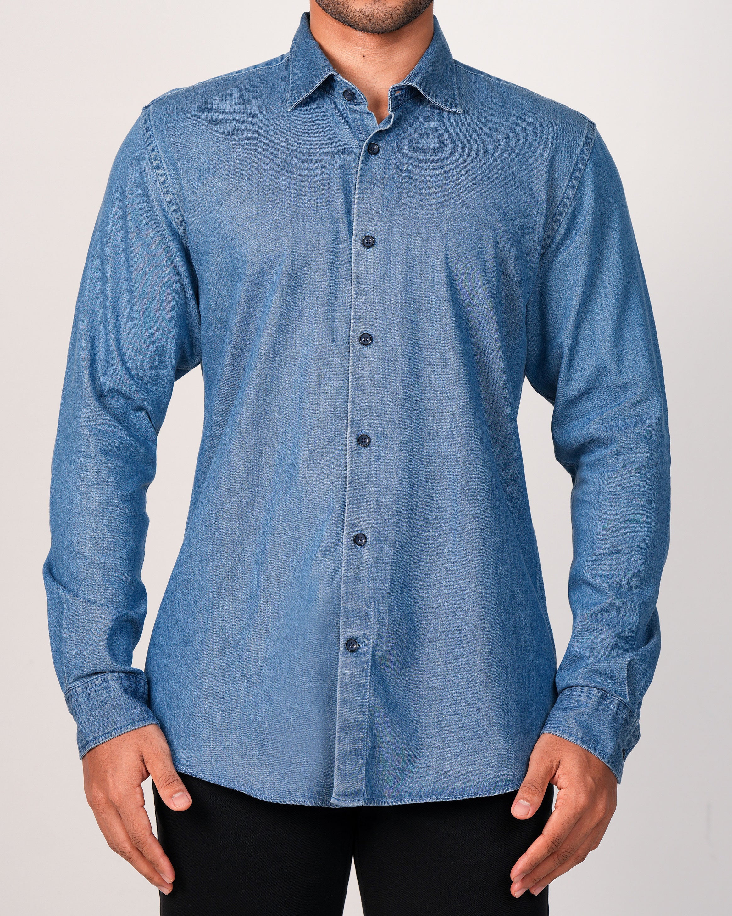 Emerald Slim Fit Denim Shirt-Cashmere Blue