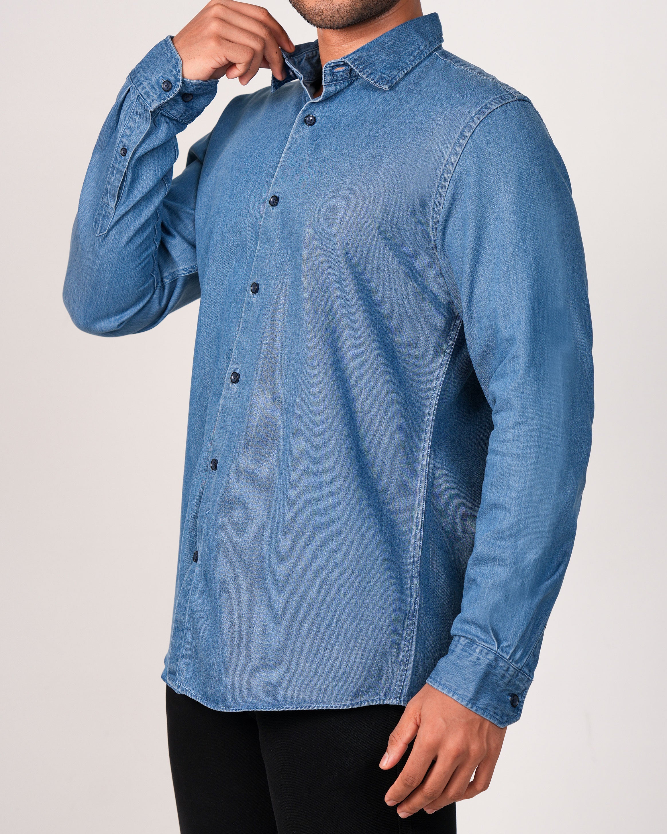 Emerald Slim Fit Denim Shirt-Cashmere Blue