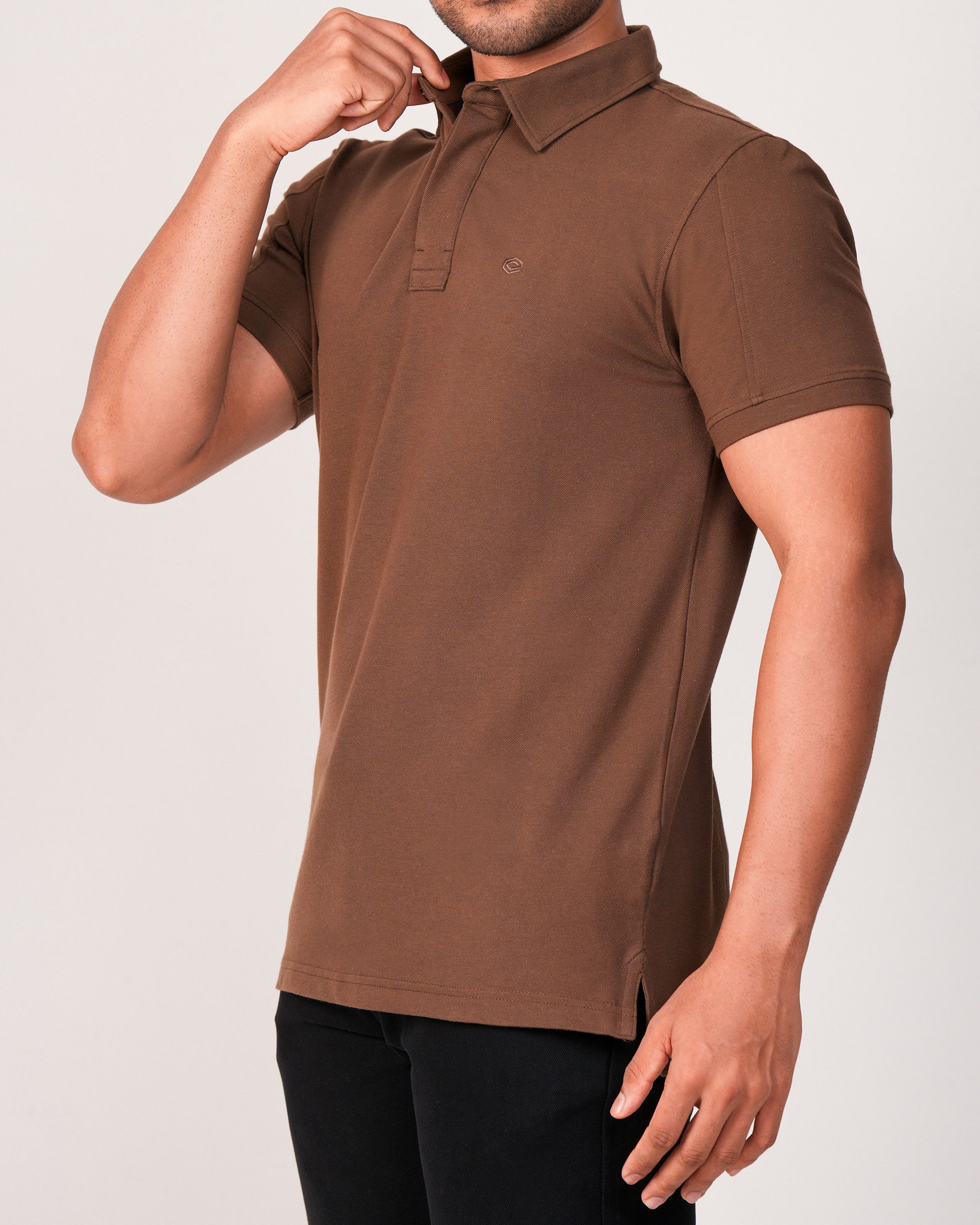 Emerald Plain Slim Fit Polo Shirt-Tobacco Brown