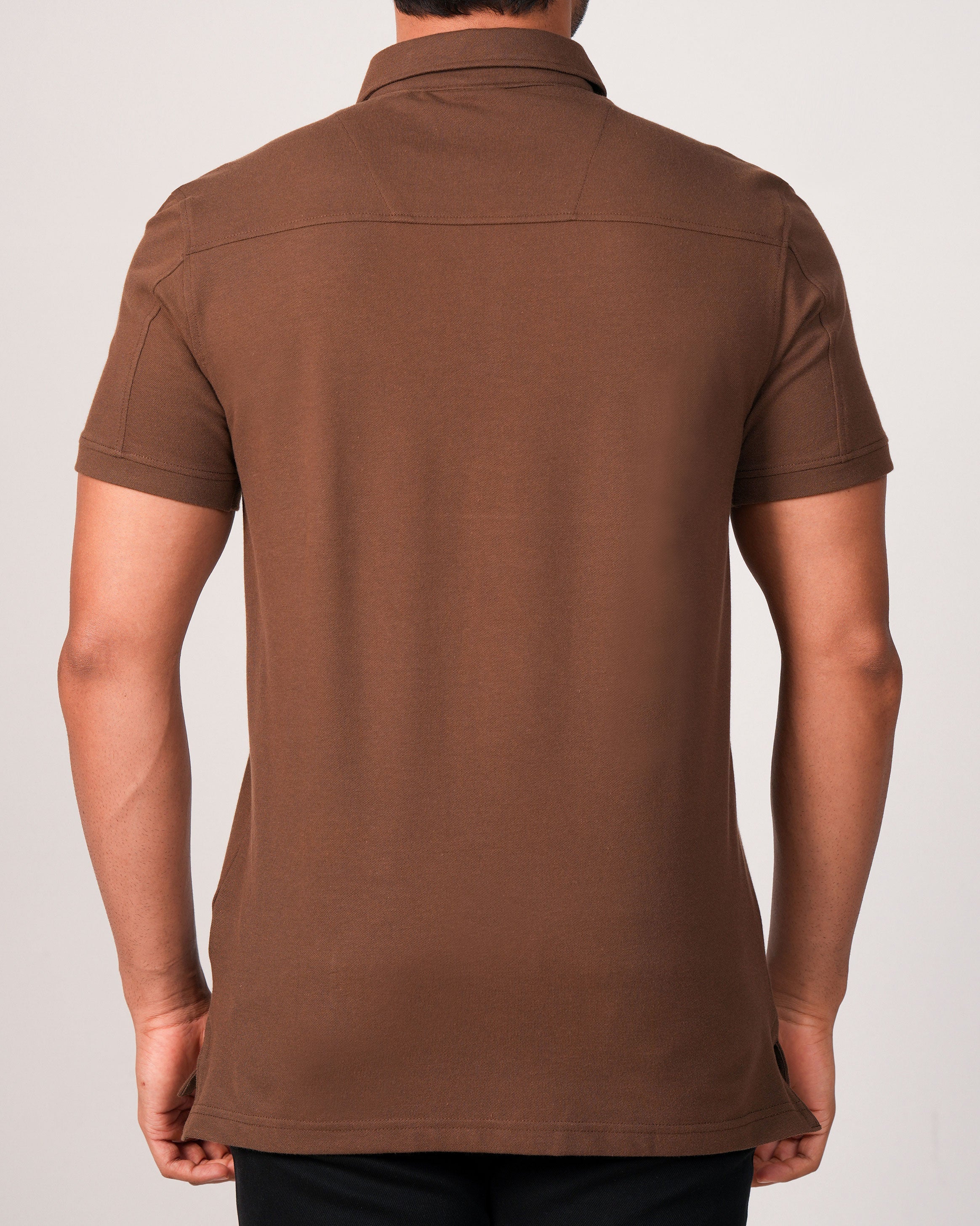 Emerald Plain Slim Fit Polo Shirt-Tobacco Brown