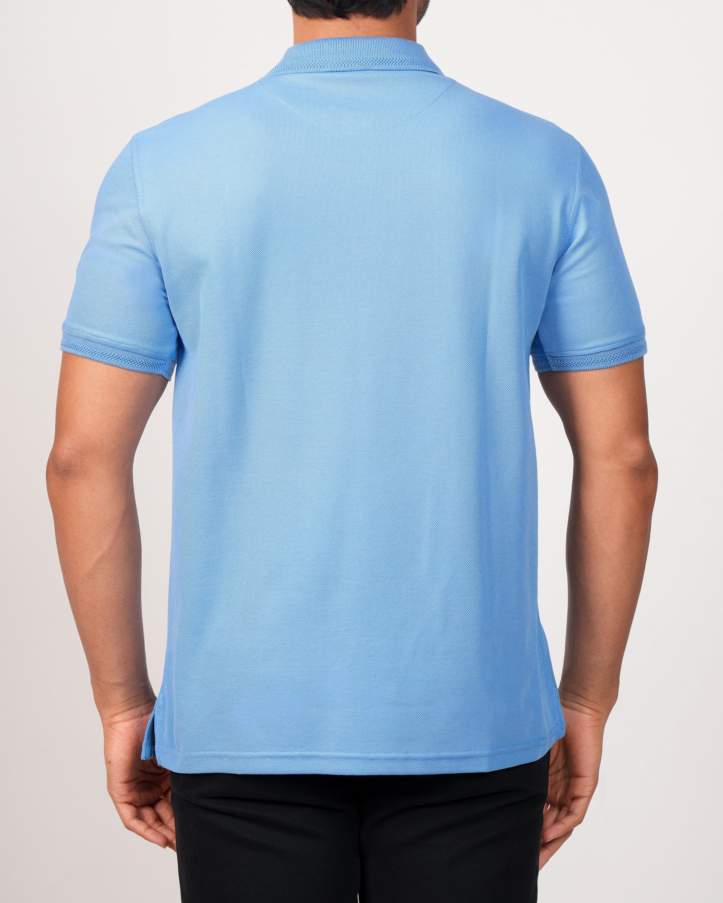 Emerald Polo Pique Solid Slim Fit-Forget Me Not