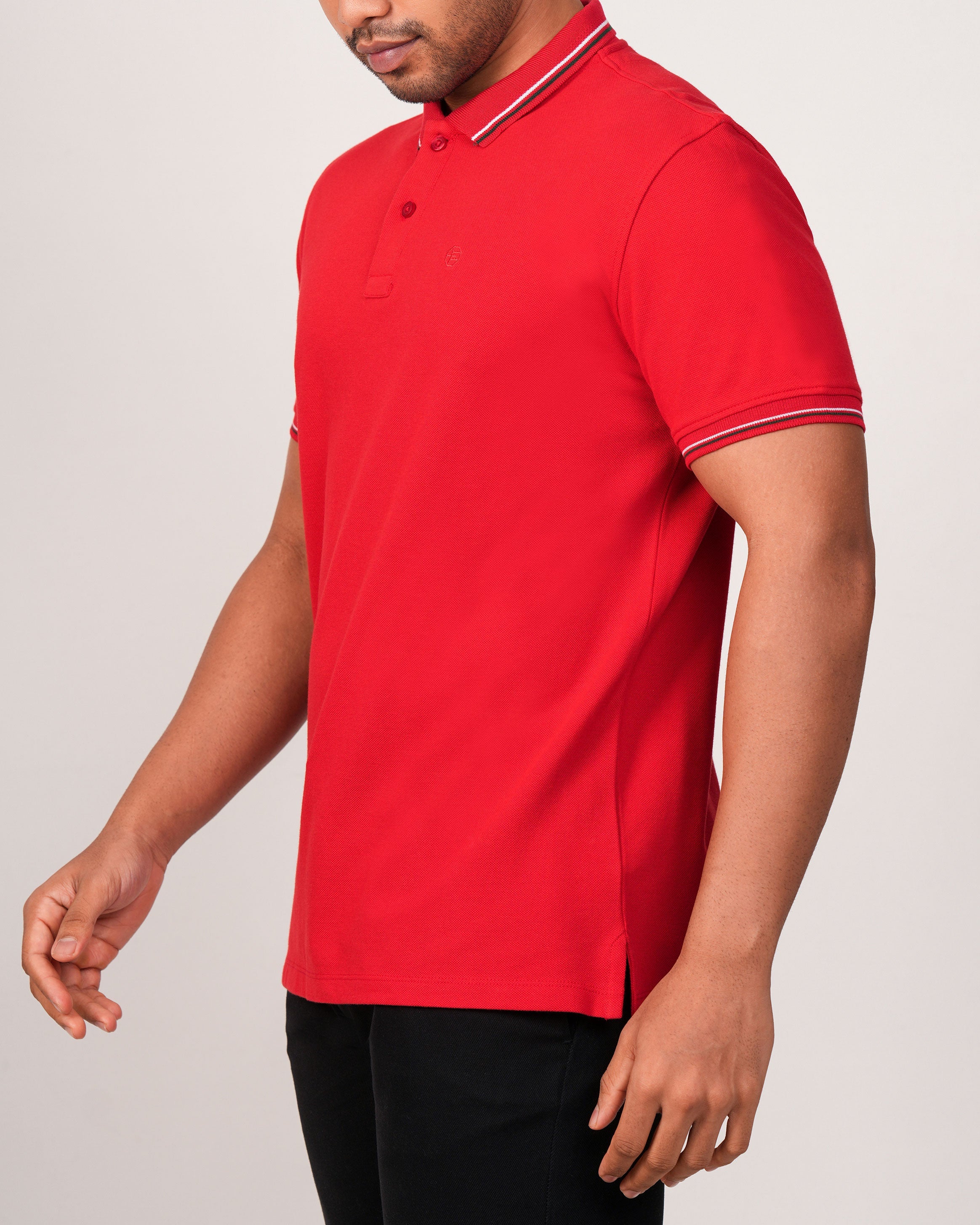 Emerald Plain Polo-Biking Red