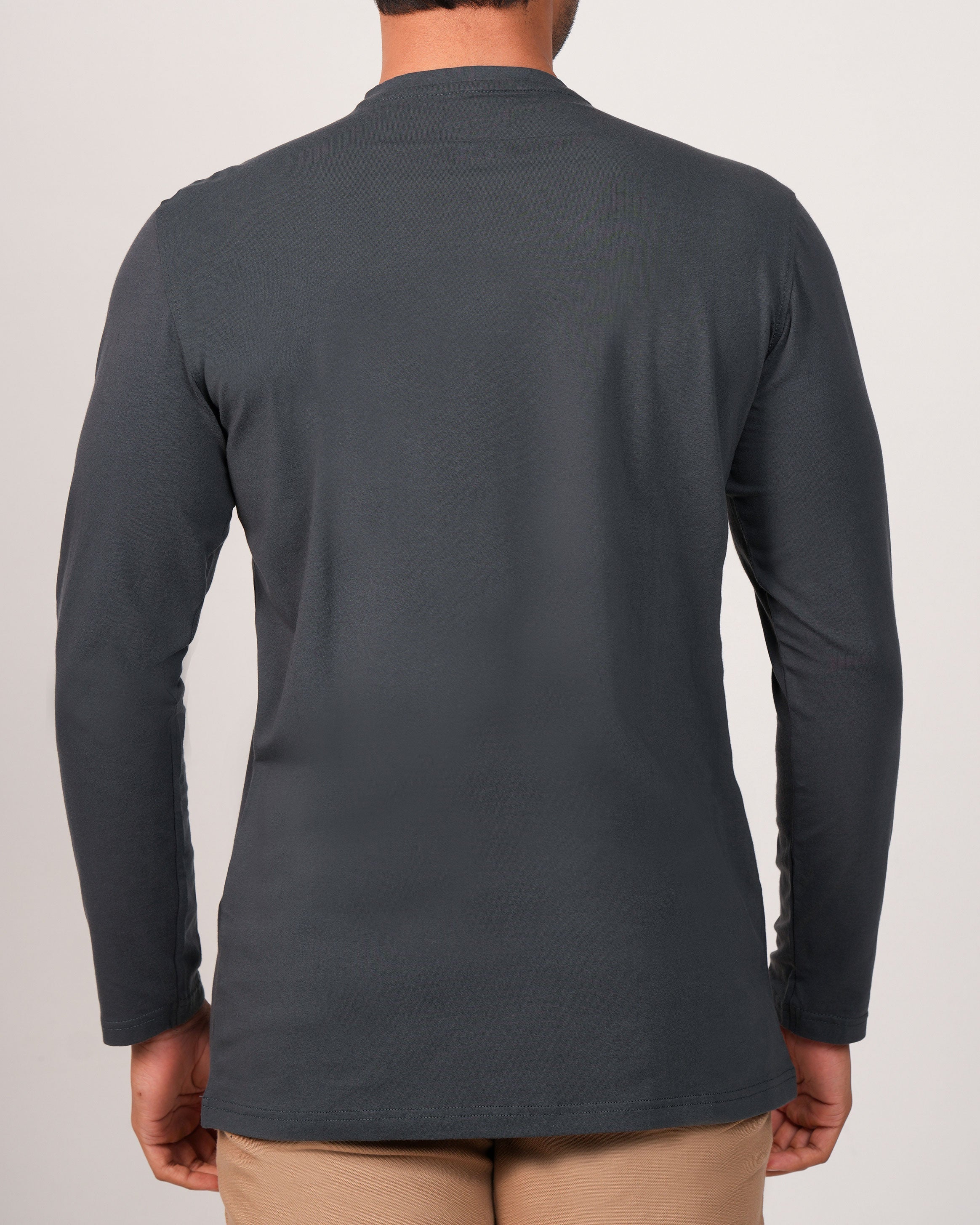 Emerald Henley Plain Slim Fit-Charcoal
