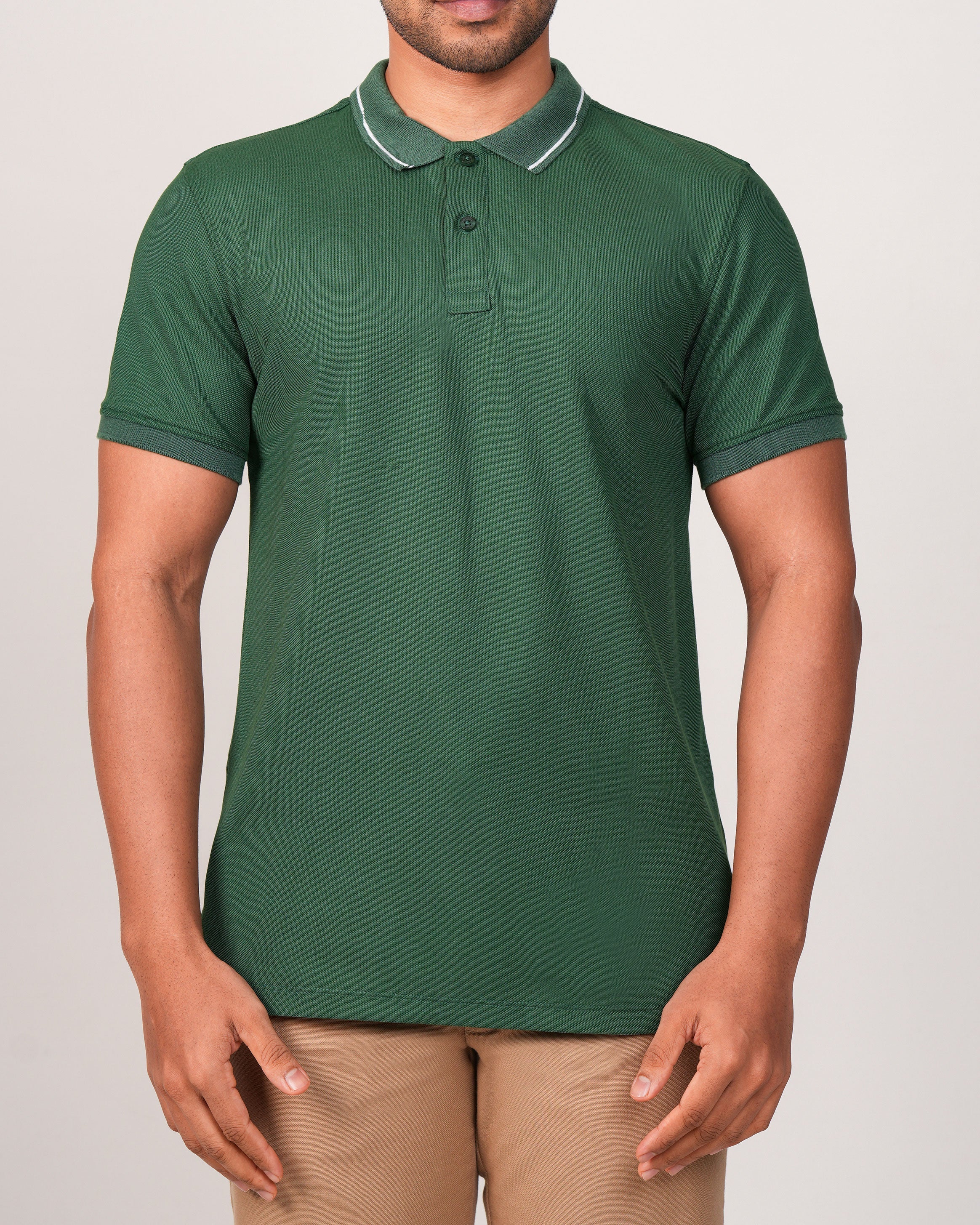 Emerald Polo Pique Solid Slim Fit-Posy Green