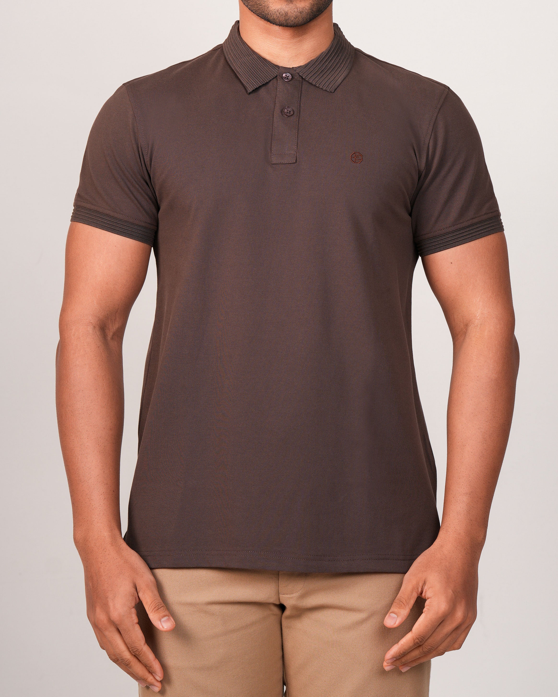 Emerald Polo Plain Slim Fit-Tobacco Brown