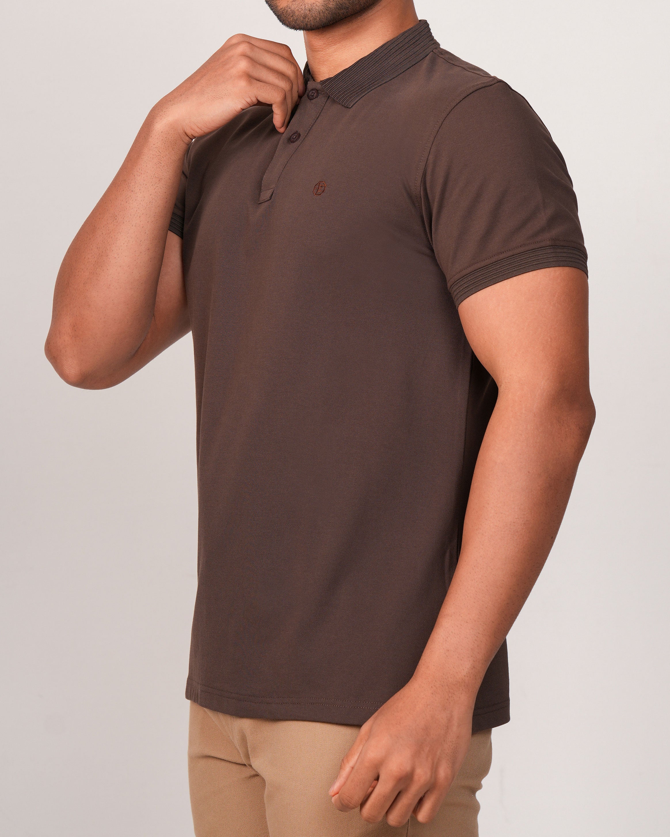 Emerald Polo Plain Slim Fit-Tobacco Brown