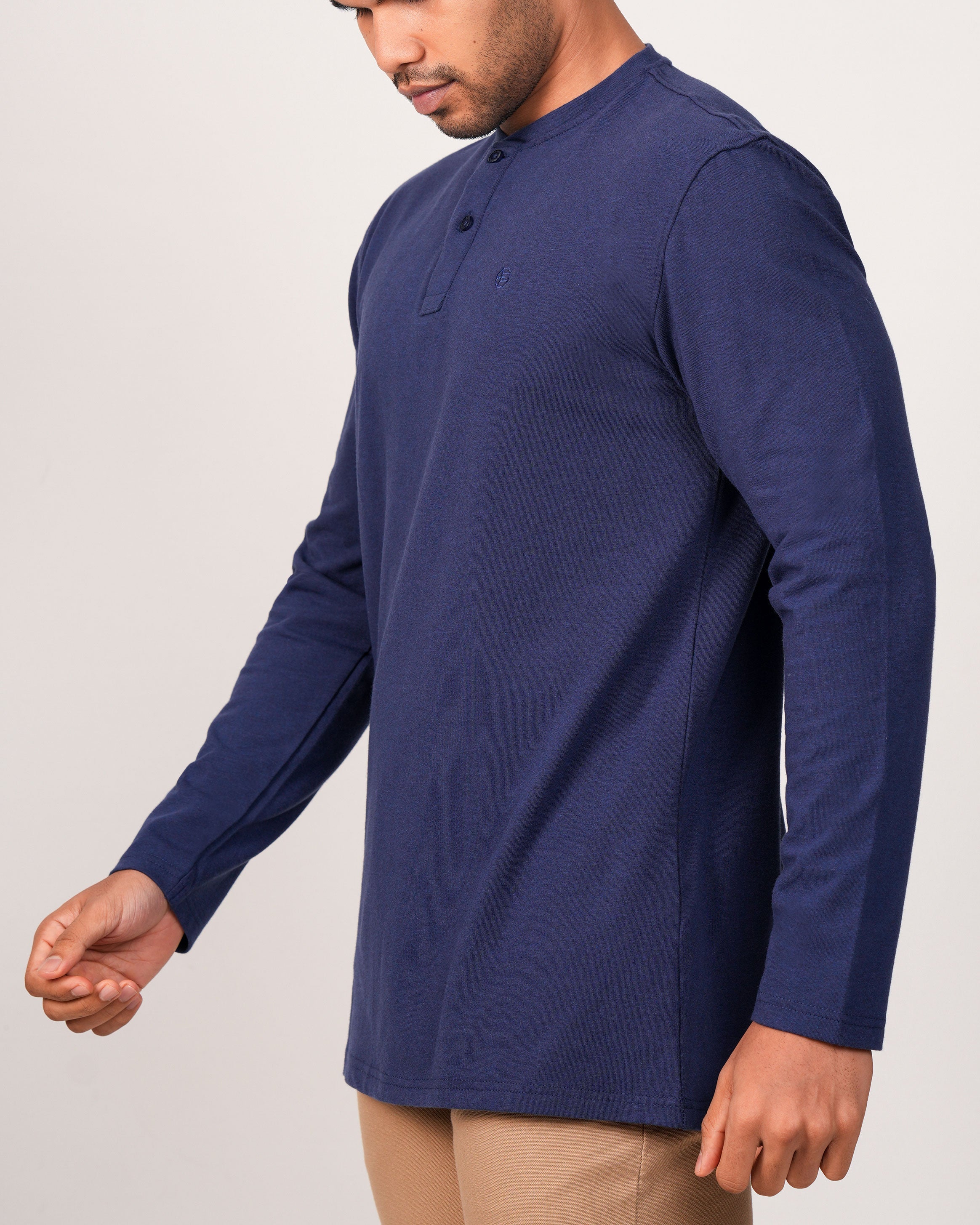 Emerald Henley Plain Slim Fit-Bleached Denim