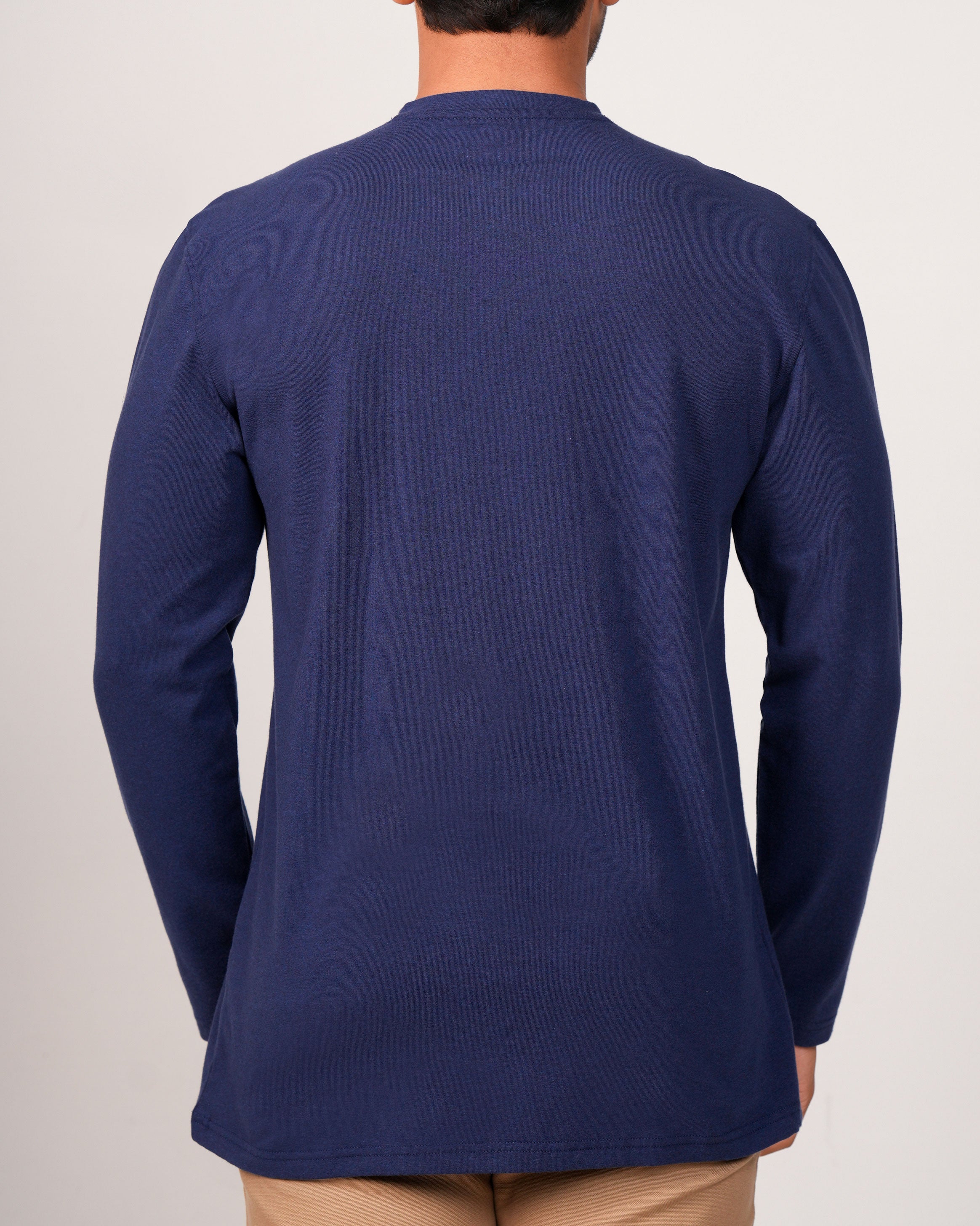 Emerald Henley Plain Slim Fit-Bleached Denim