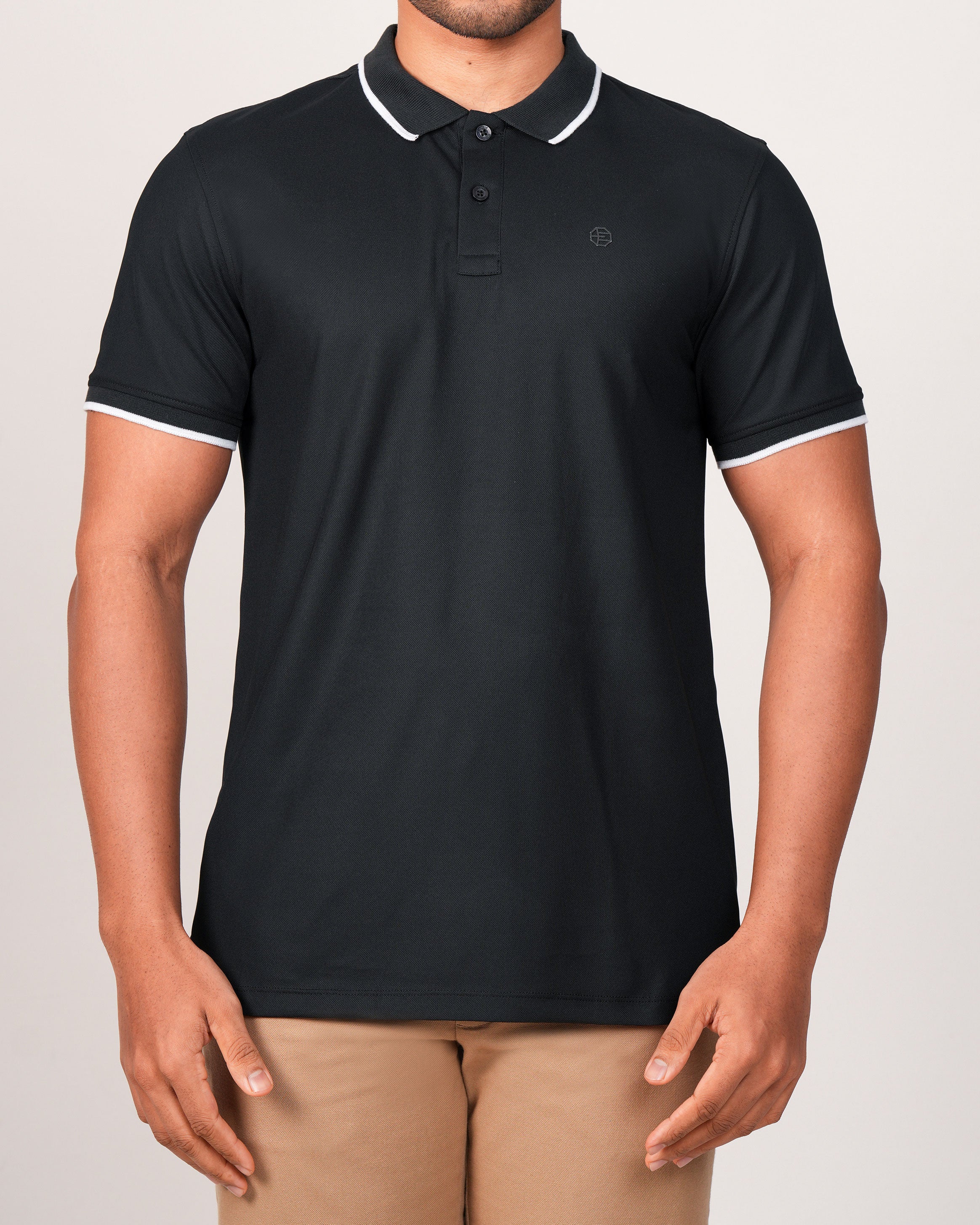 Emerald Polo Pique Solid Slim Fit-Jet Black
