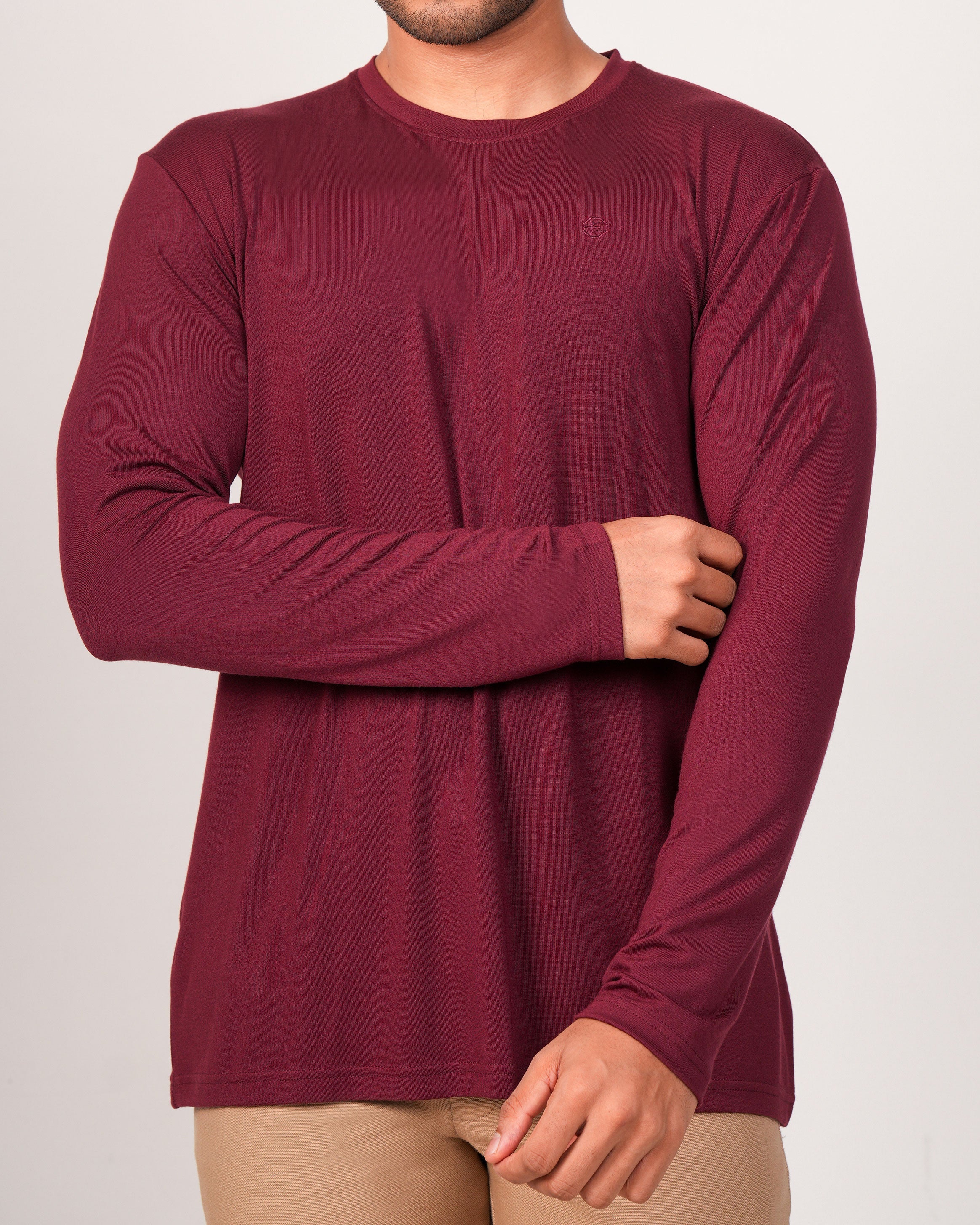 Emerald Crew Neck Plain Slim Fit-Brick