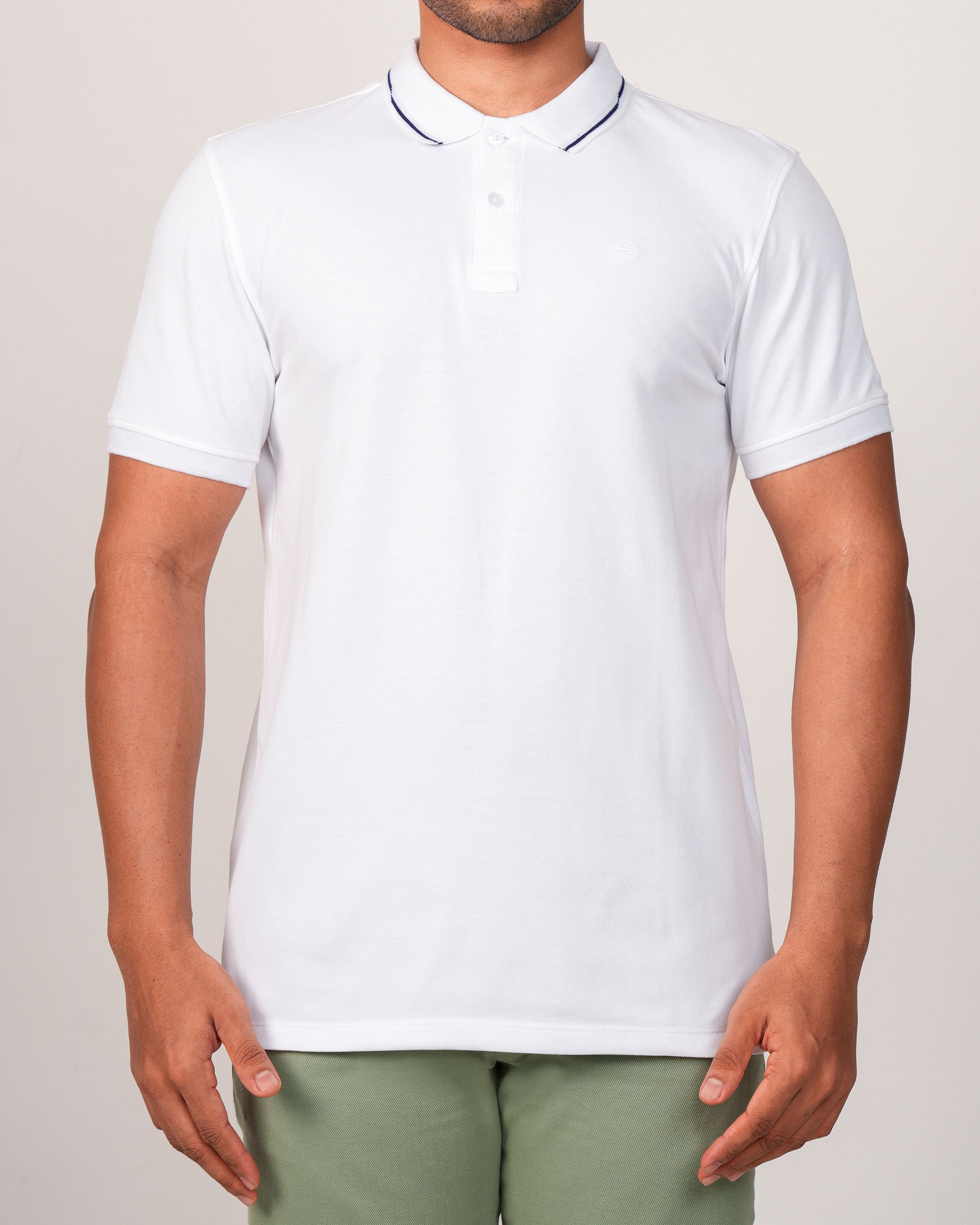 Emerald Polo Pique Solid Slim Fit-White