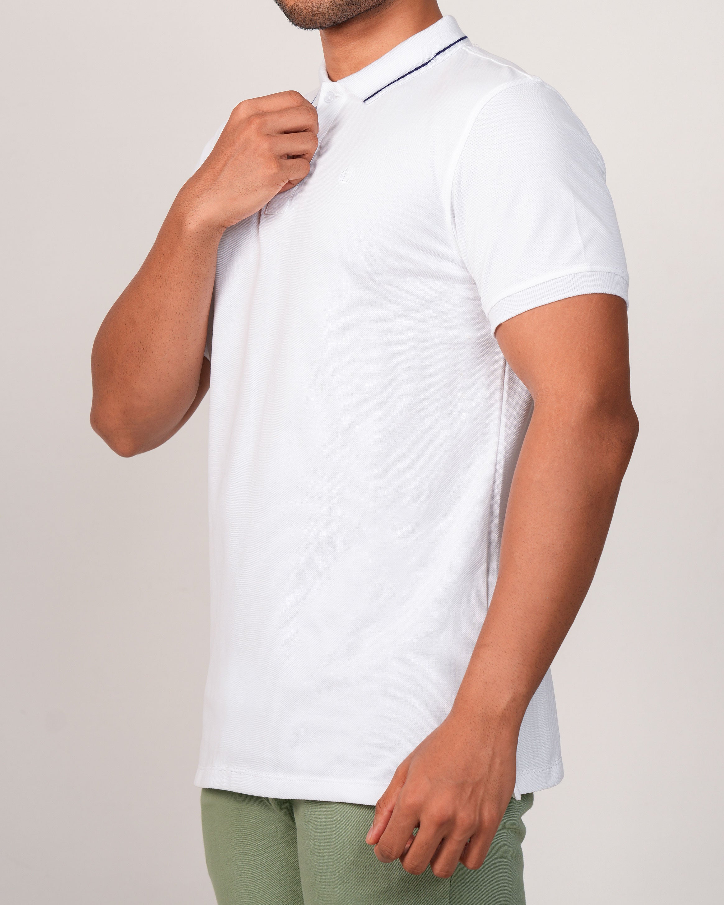 Emerald Polo Pique Solid Slim Fit-White