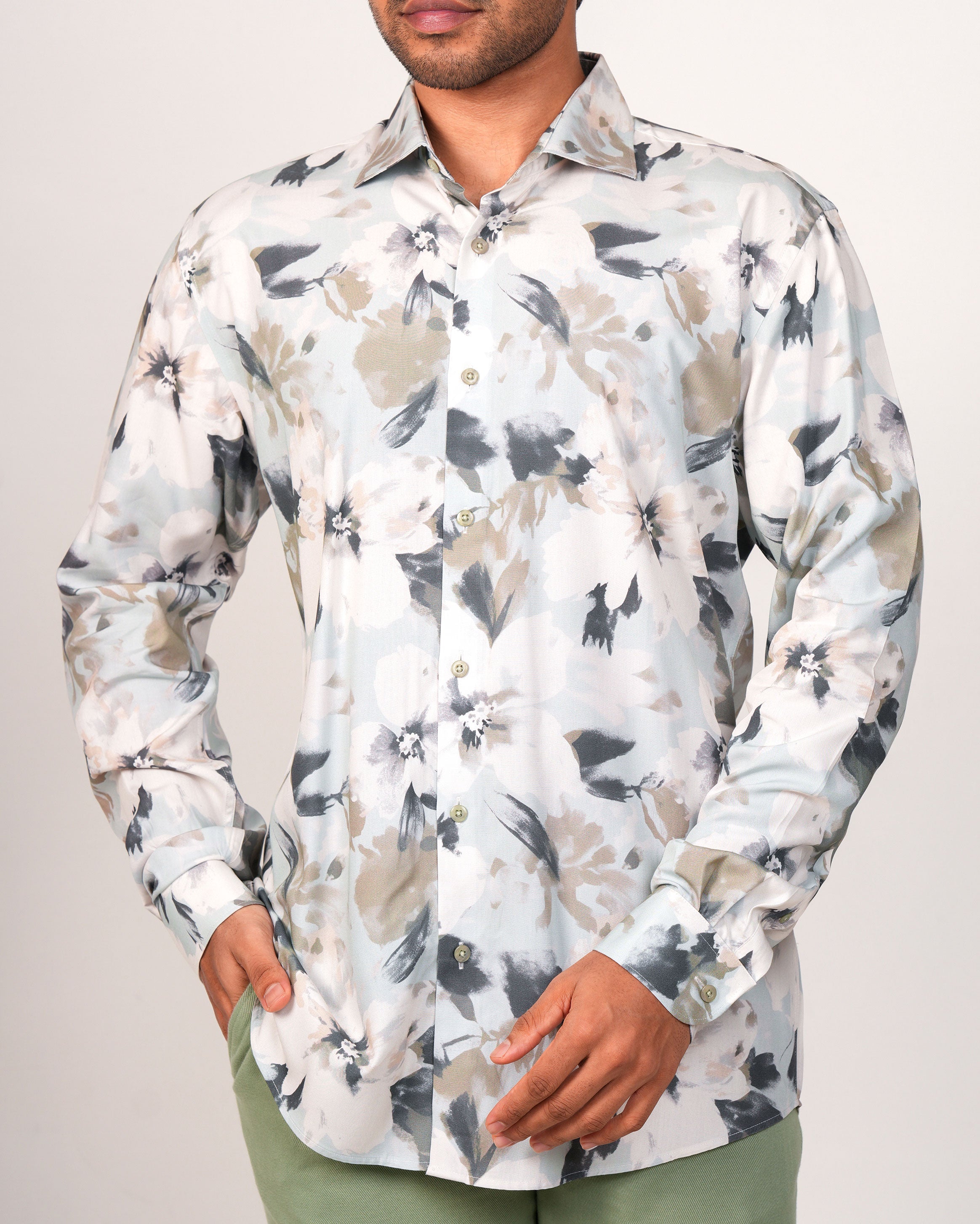 Emerald Casual printed Slim Fit-Charcoal