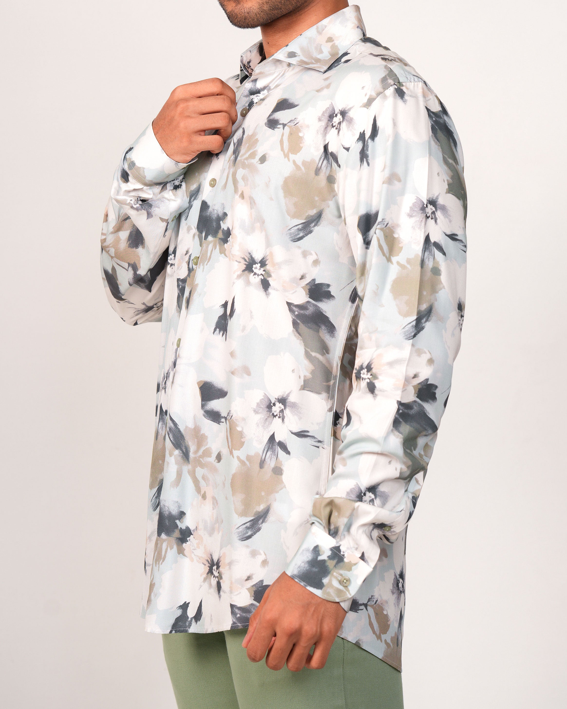 Emerald Casual printed Slim Fit-Charcoal