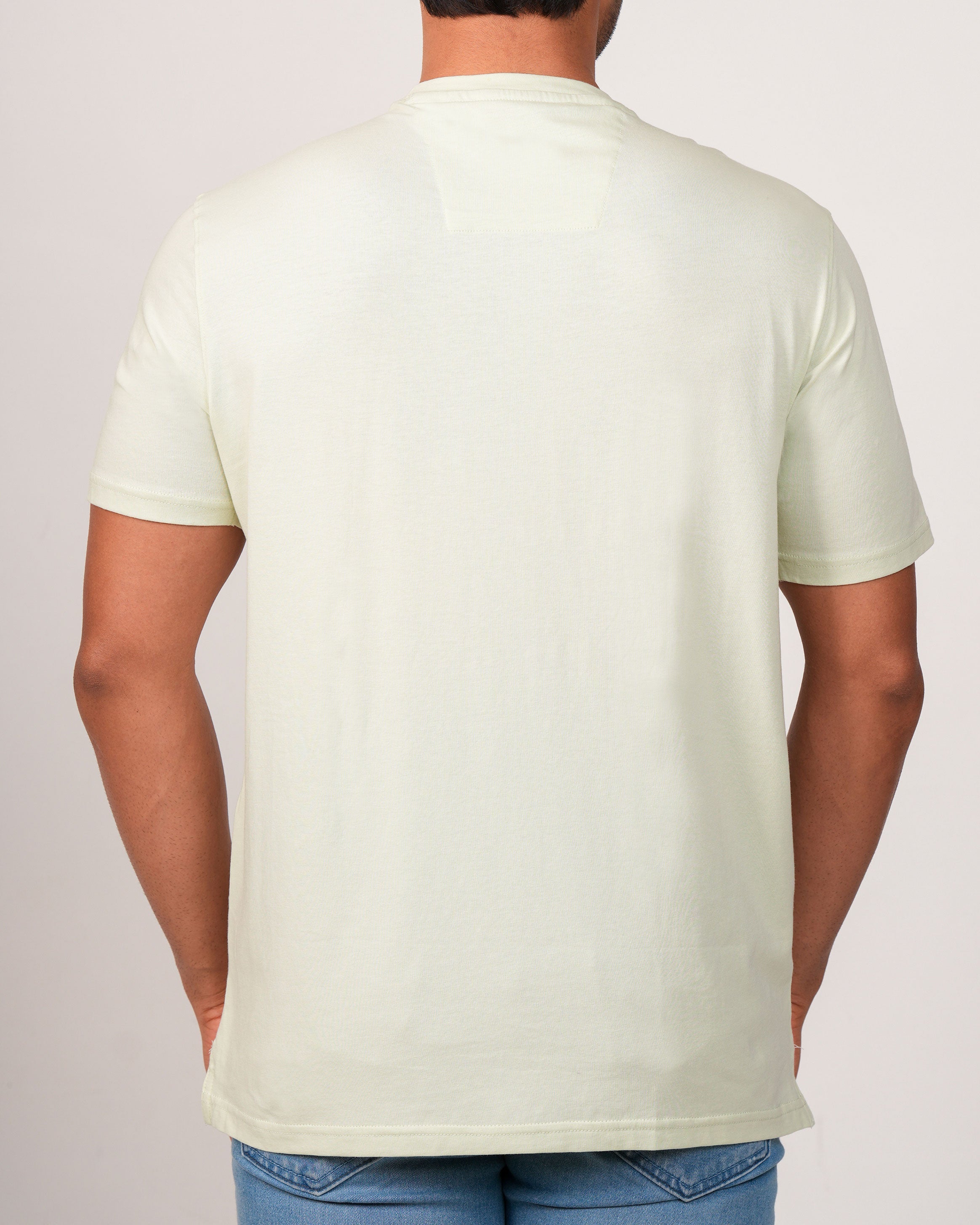 Emerald Crew Neck Trangel Shoulder Tee-Ambrosia Green