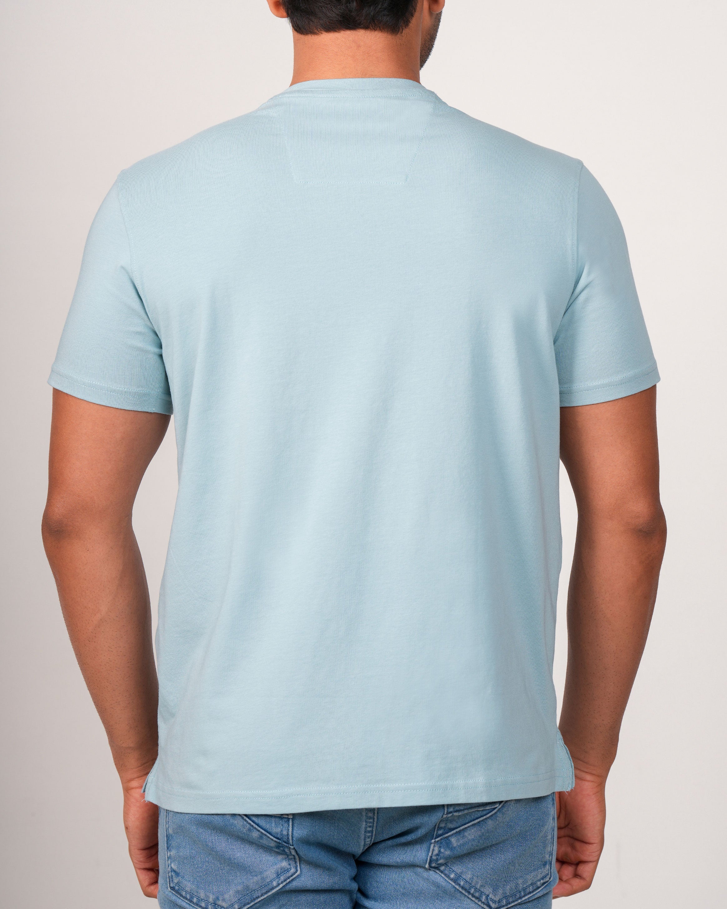 Emerald Crew Neck Trangel Shoulder Tee-Dream Blue