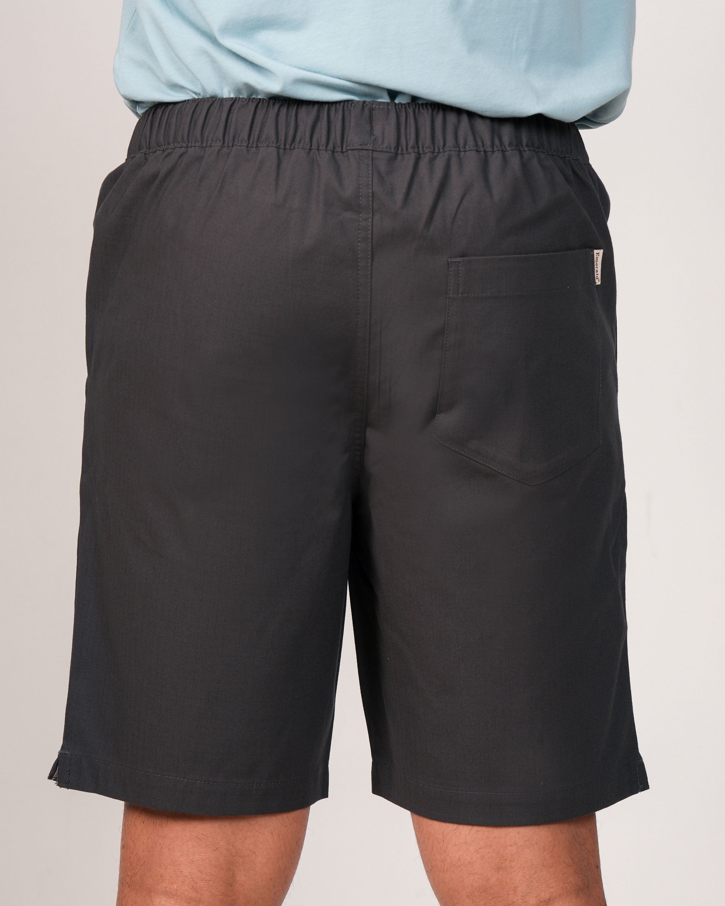 Emerald Chinoz Elasticated Short-Charcoal