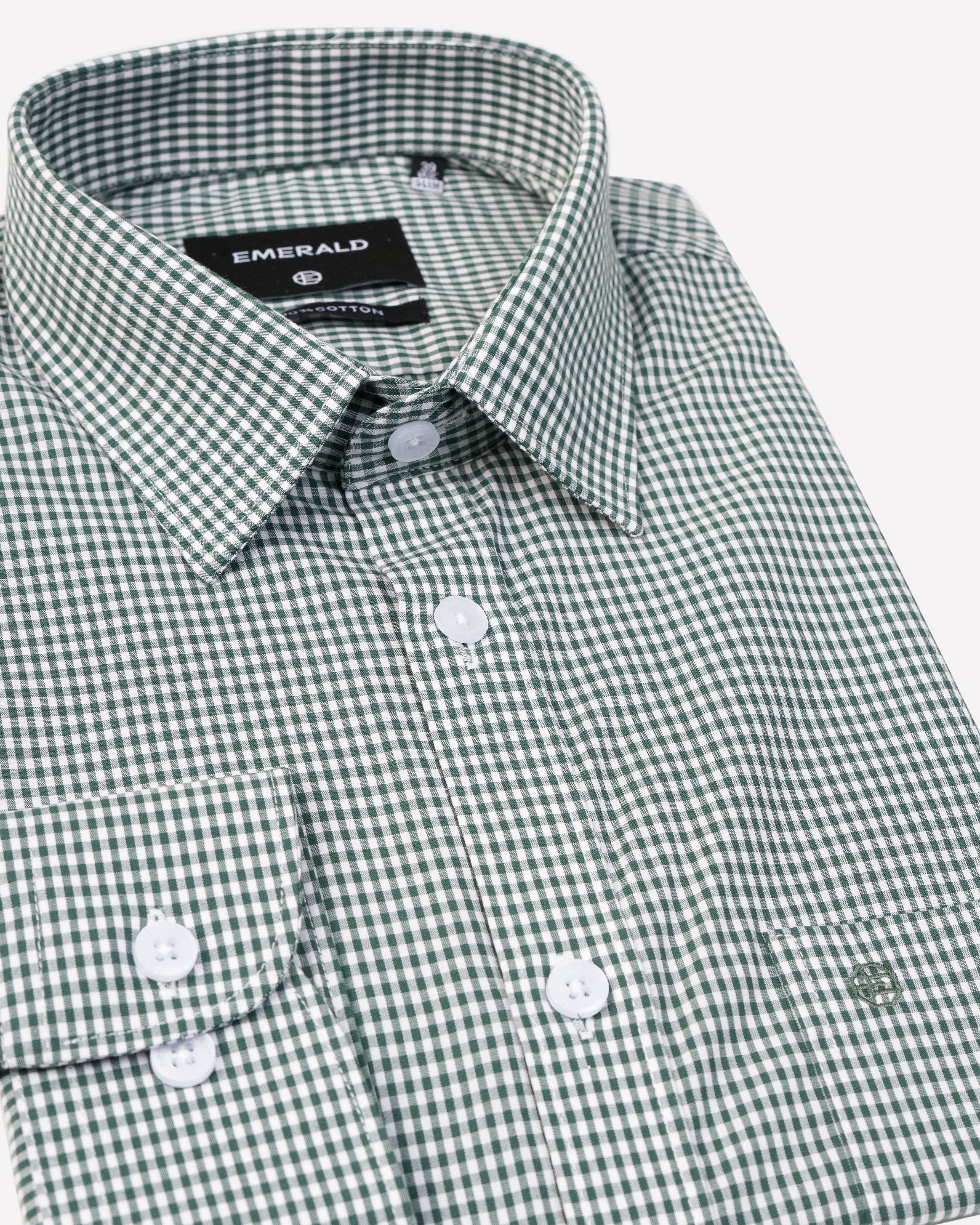 Emerald Formal Micro Checks Slim Fit-Pepper Green