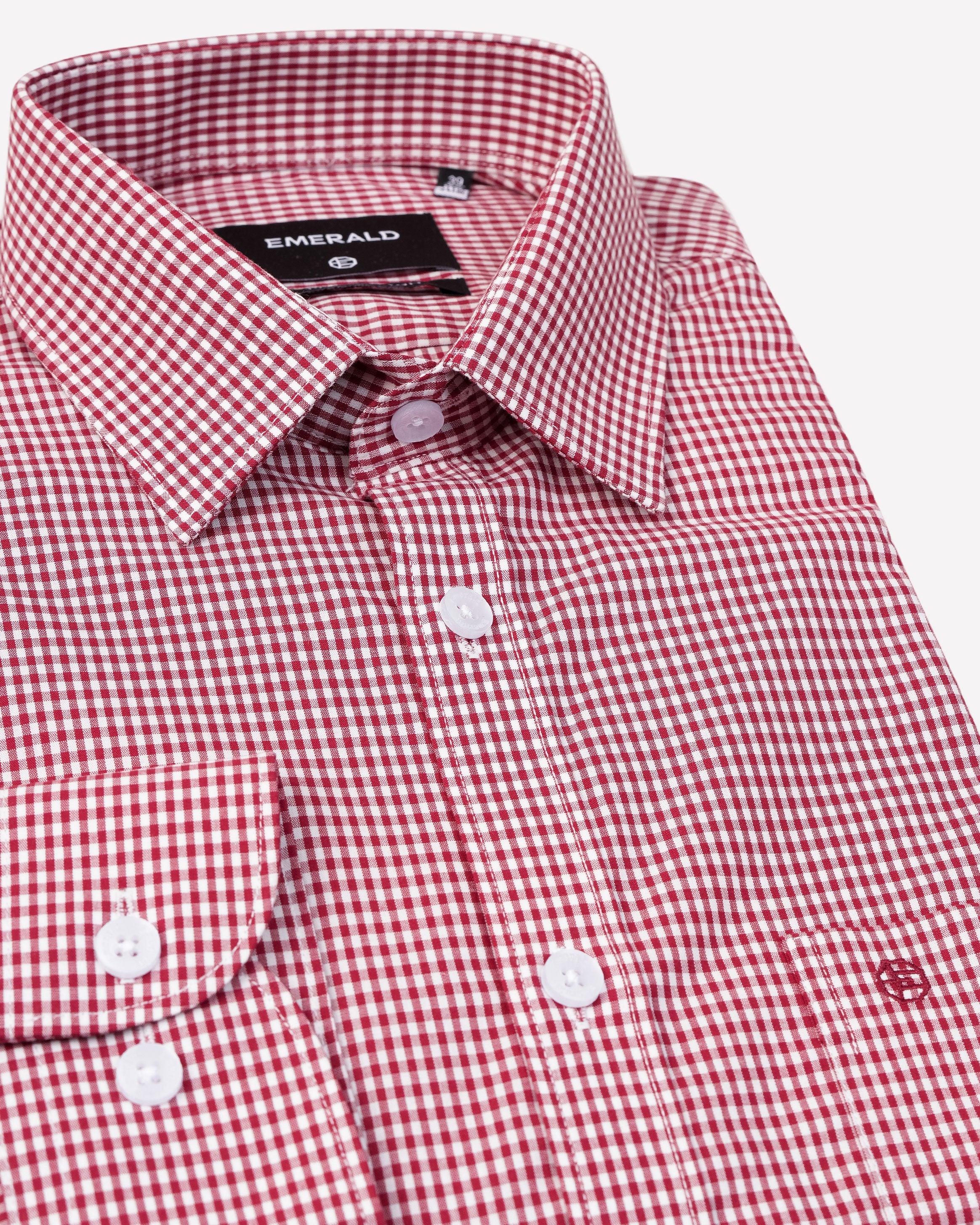 Emerald Formal Micro Checks Slim Fit-Crimson