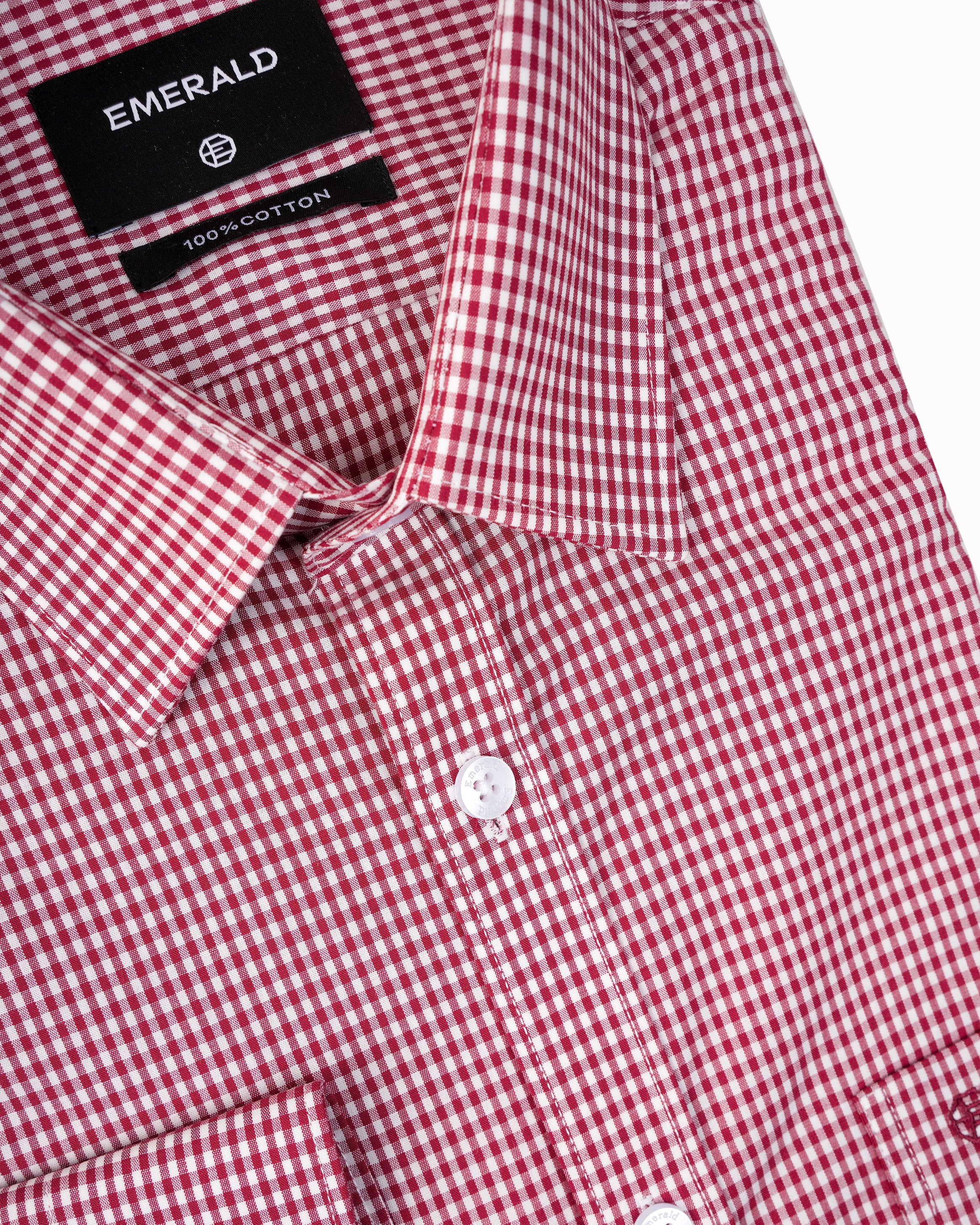 Emerald Formal Micro Checks Slim Fit-Crimson