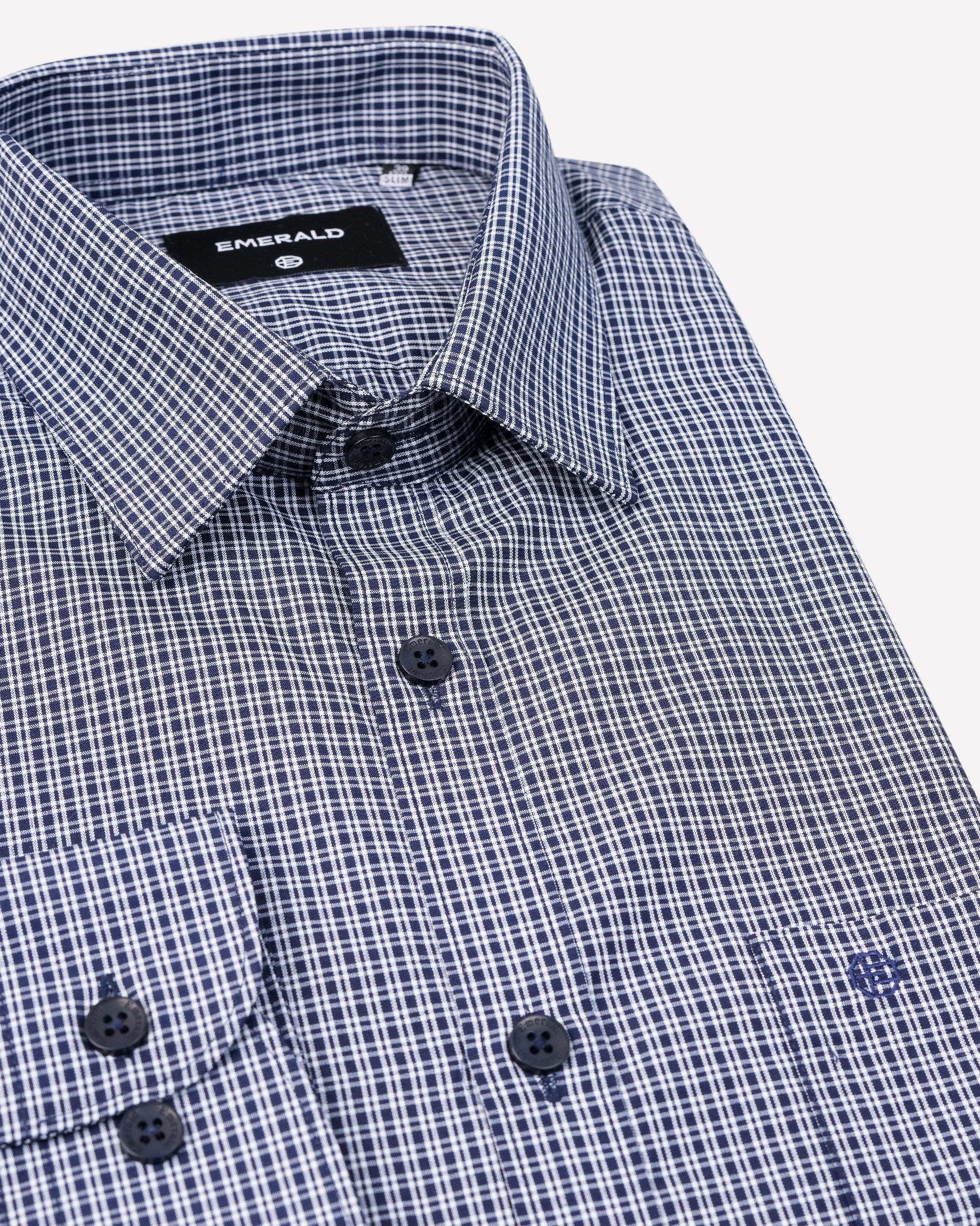 Emerald Formal Checks Slim Fit-Navy