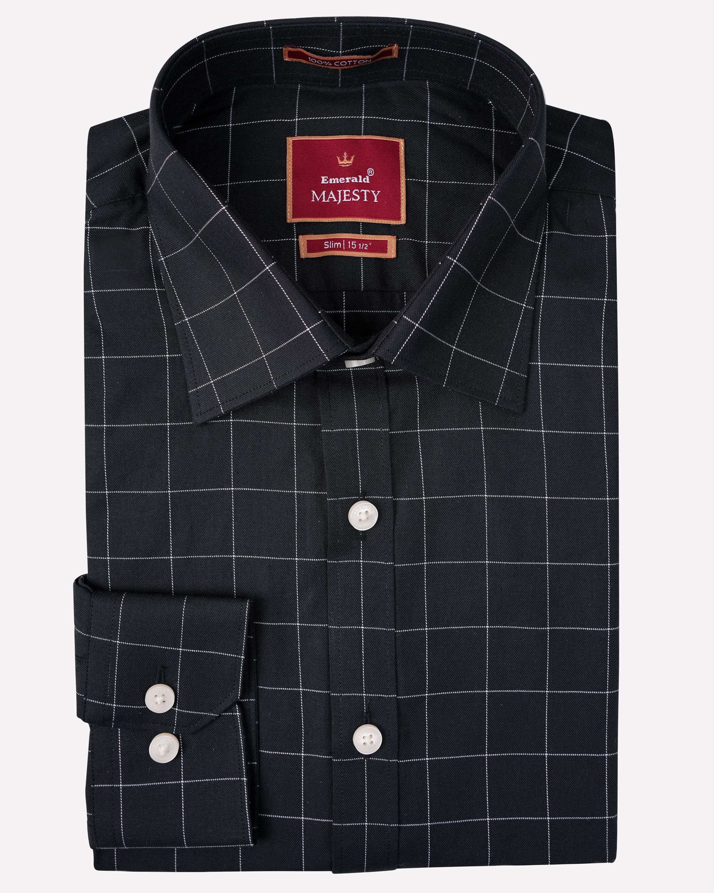 Emerald Majesty Checks Slim Fit-Black