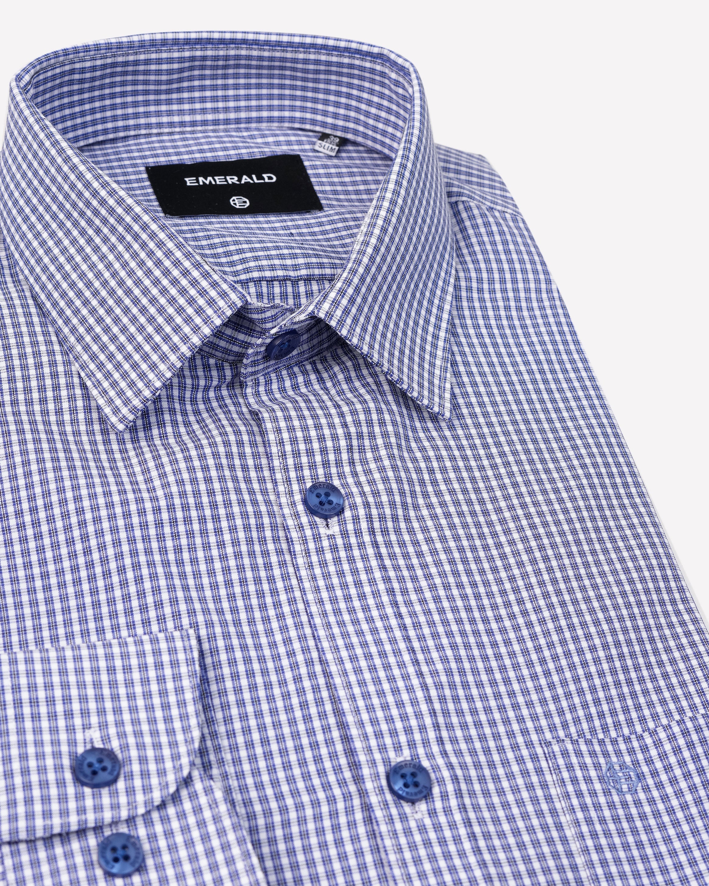 Emerald Formal Checks Slim Fit-True Navy