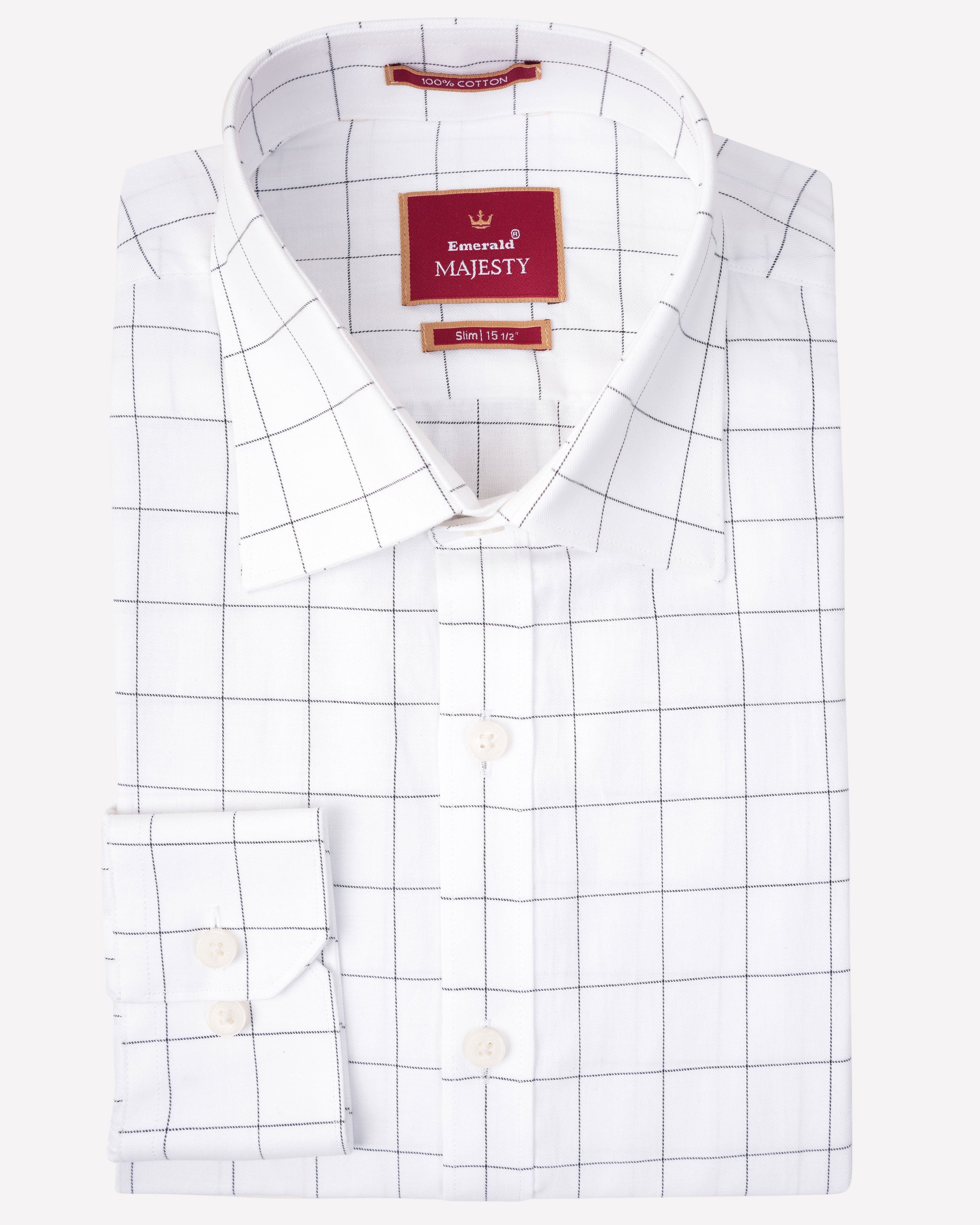 Emerald Majesty Checks Slim Fit-Egret
