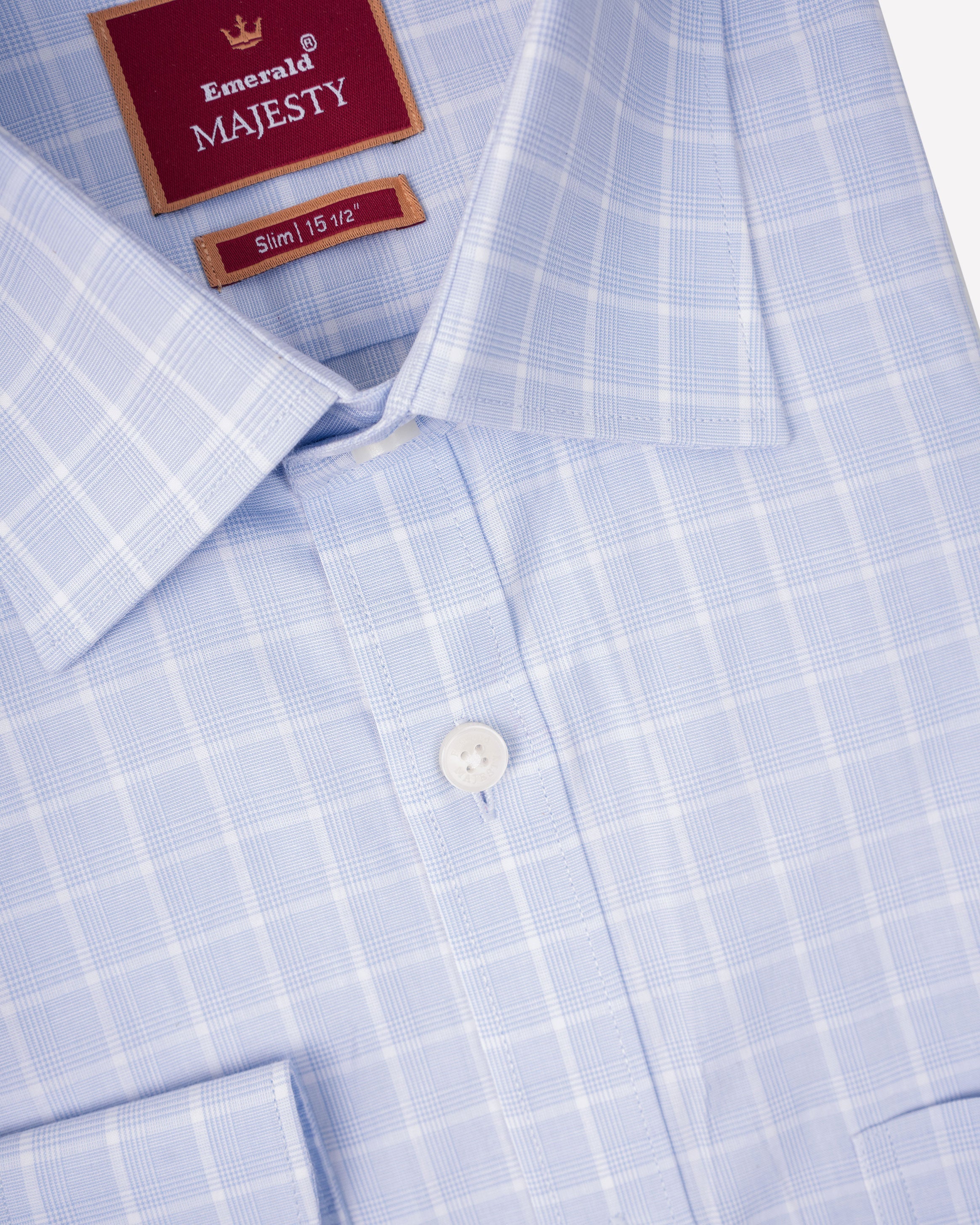 Emerald Majesty Checks Slim Fit-Cashmere Blue