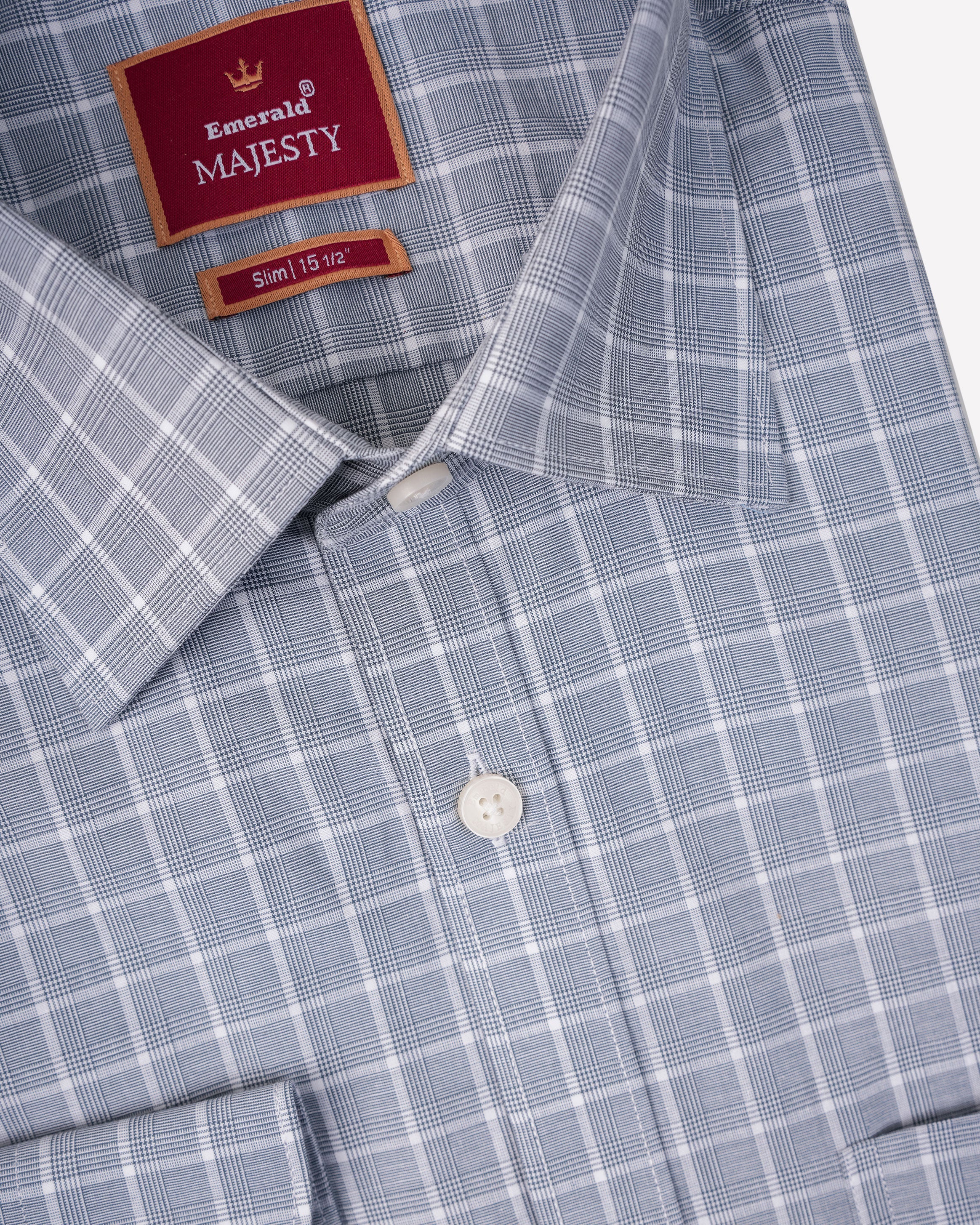 Emerald Majesty Checks Slim Fit-Opal Grey