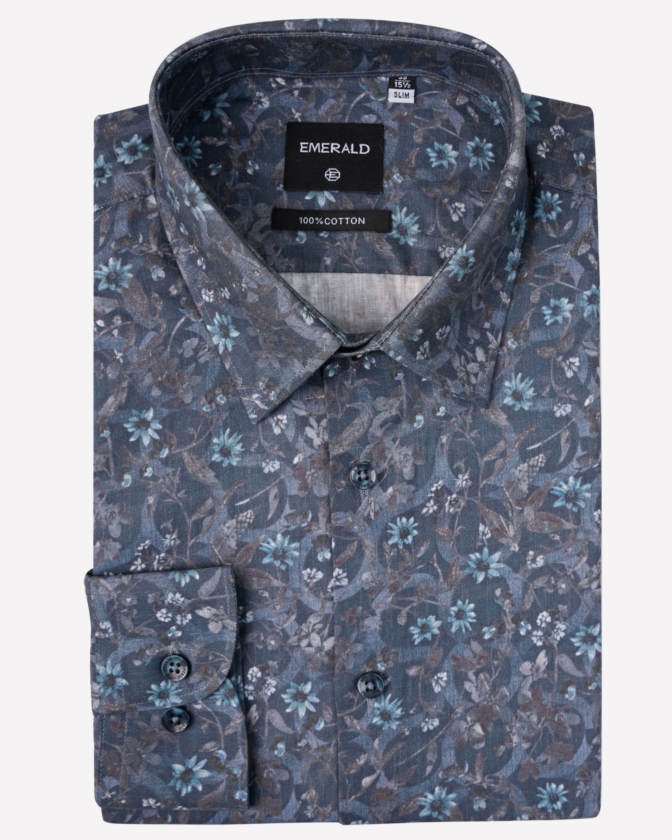 Emerald Evening Printed Slim Fit-Blue China
