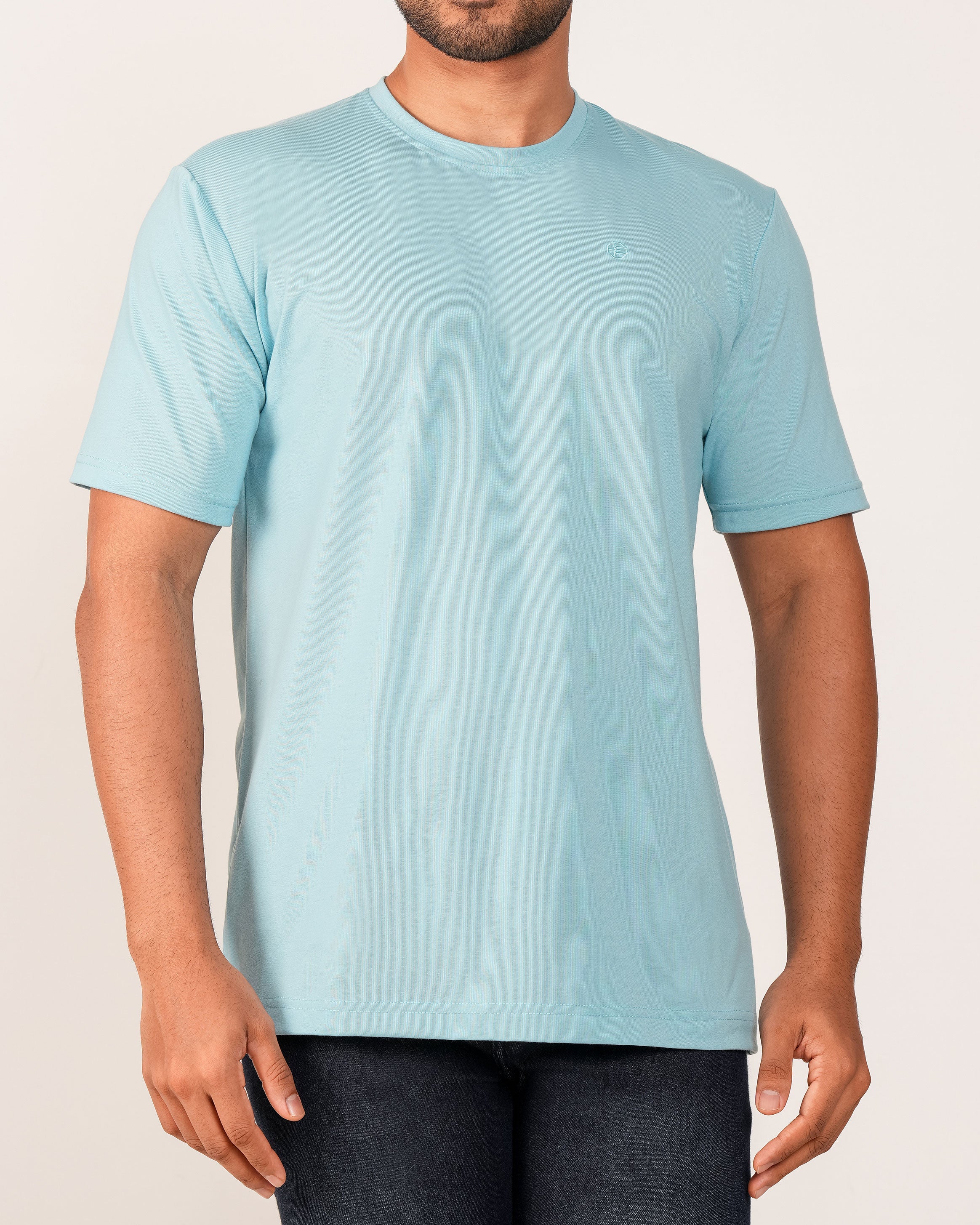 Emerald Crew Neck Tee - Bright Aqua