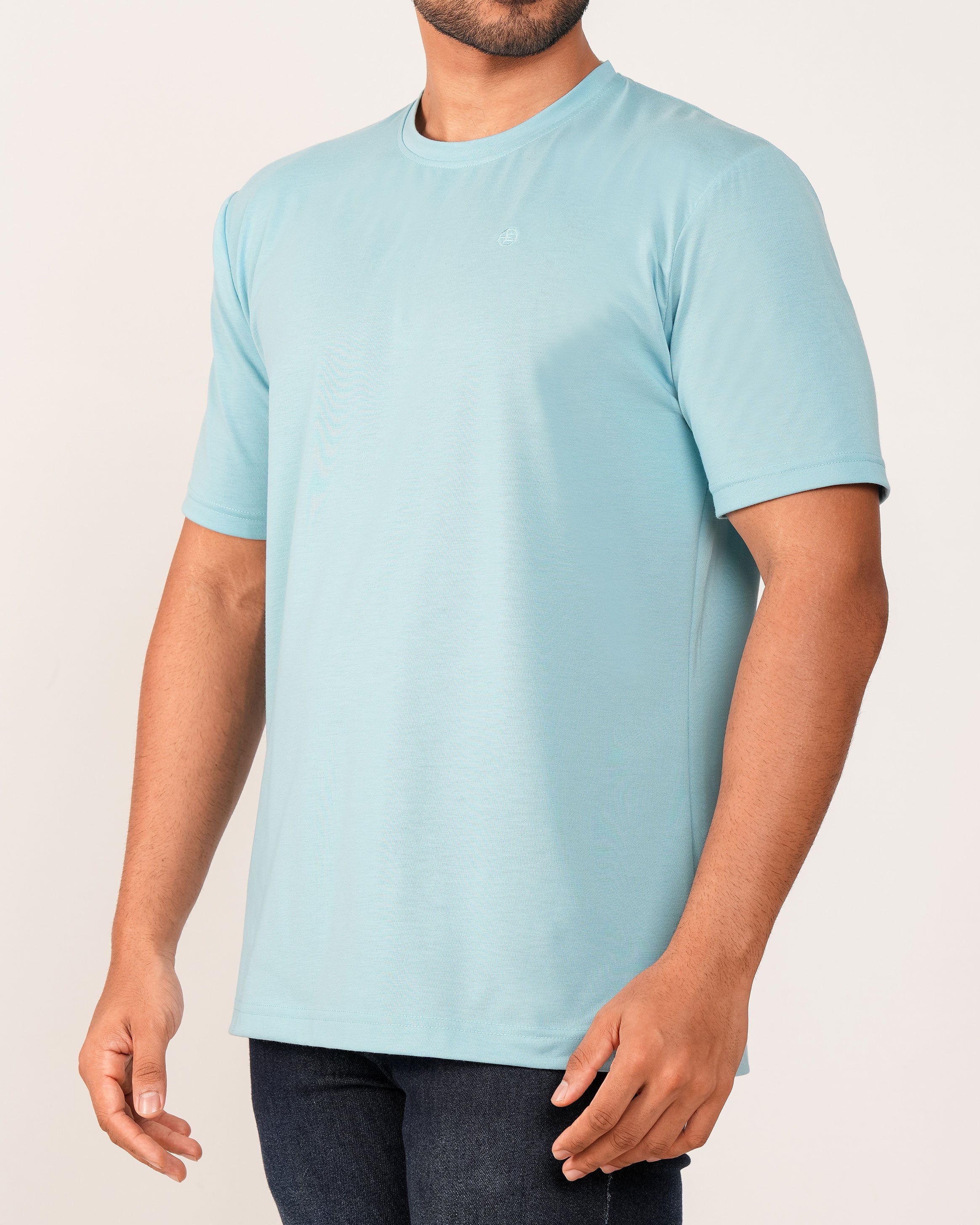 Emerald Crew Neck Tee - Bright Aqua