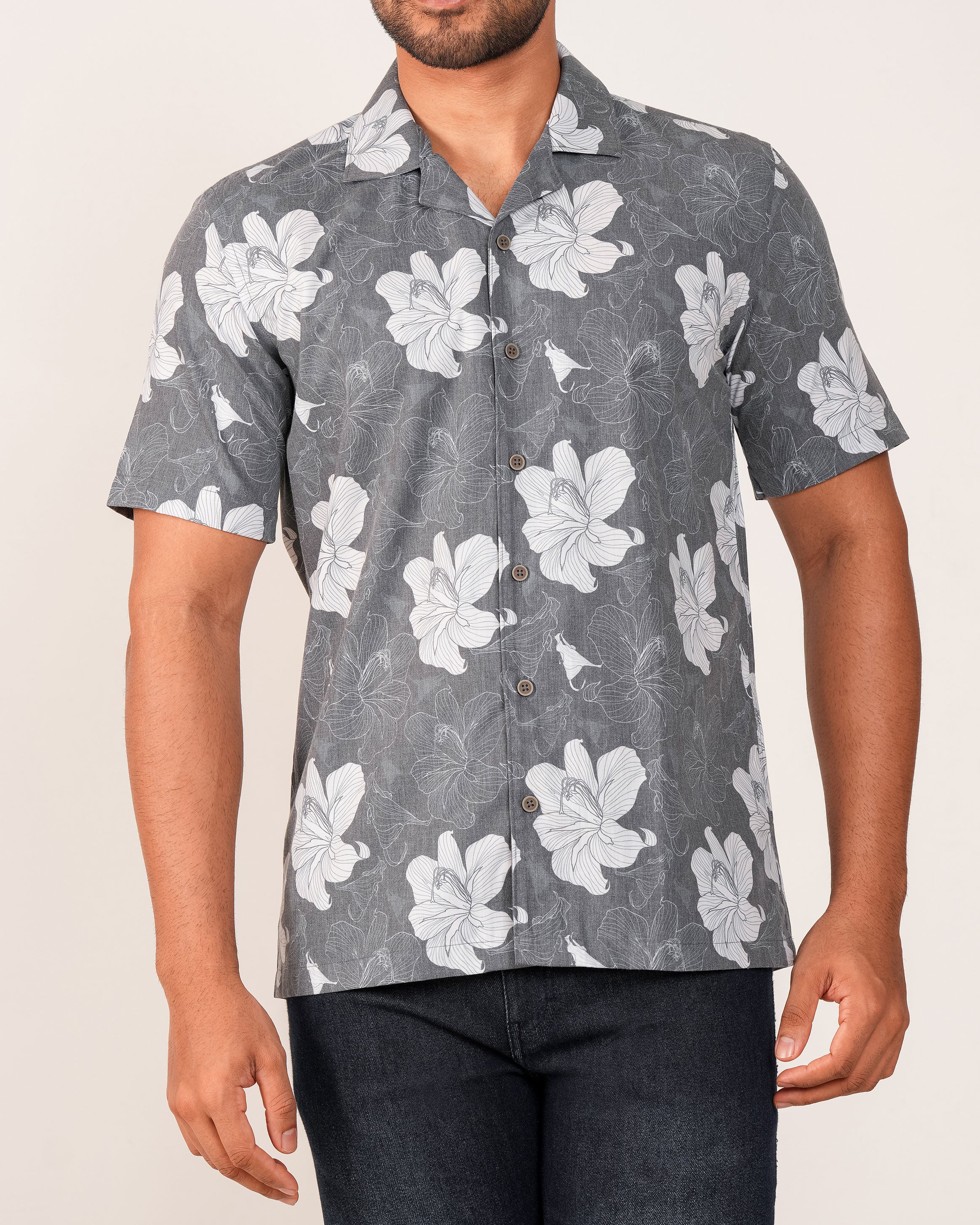 Emerald Casual Printed Leisure Fit - Charcoal
