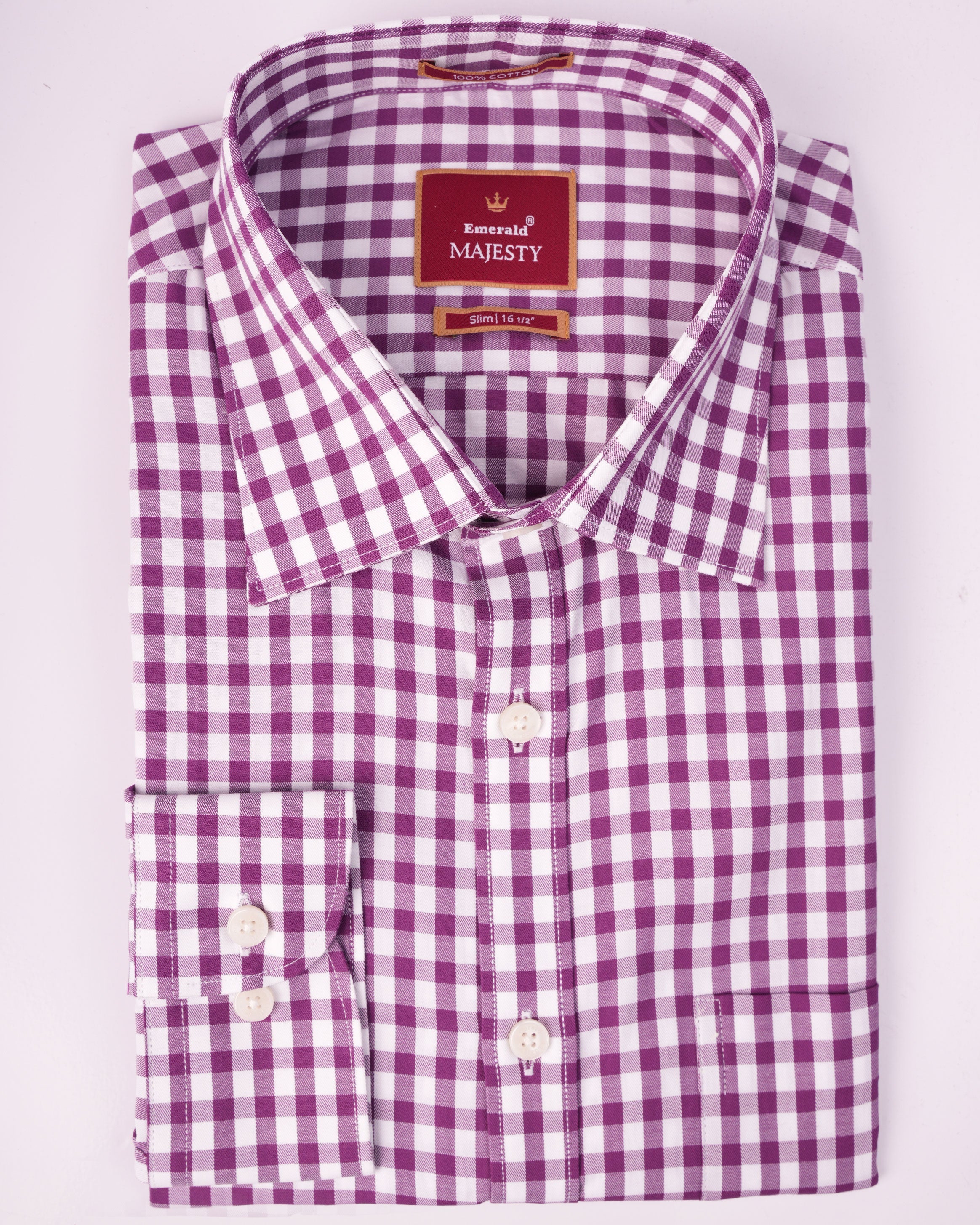 Emerald Majesty Checks Slim Fit - Hollyhock Purple